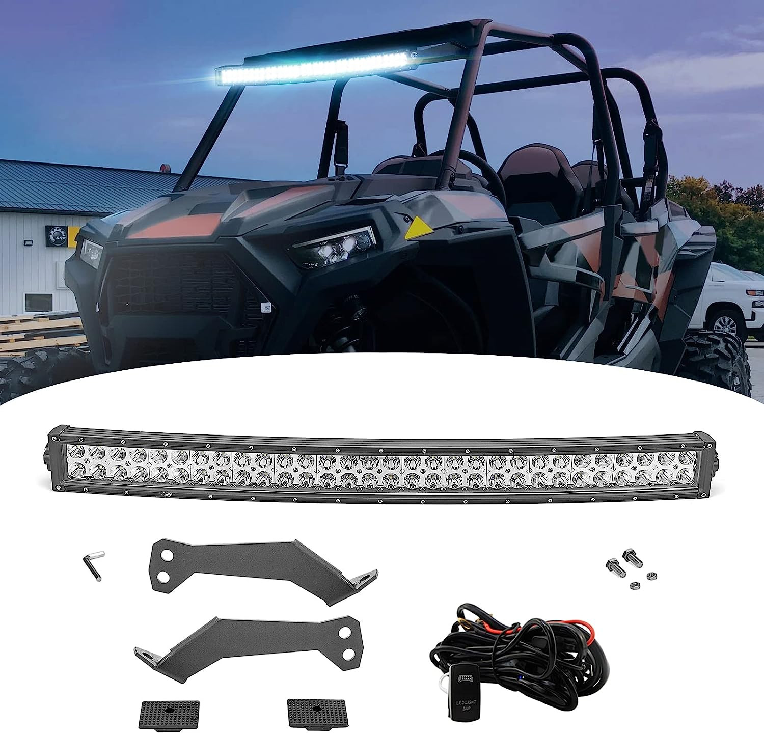 32″ 180W Curved LED Light Bar Spot/Flood Combo Beam W/Wiring Kit & below Roof Mo