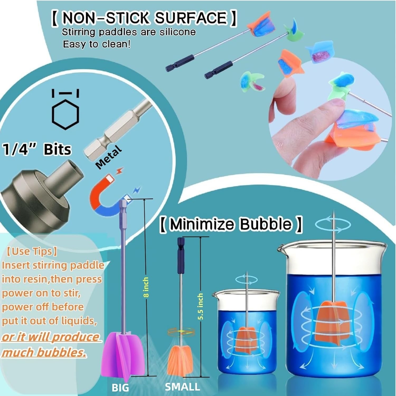 4 Pcs Resin Mixer Paddles for Resin Drill Epoxy Mixer Attachment Paint Stirrer