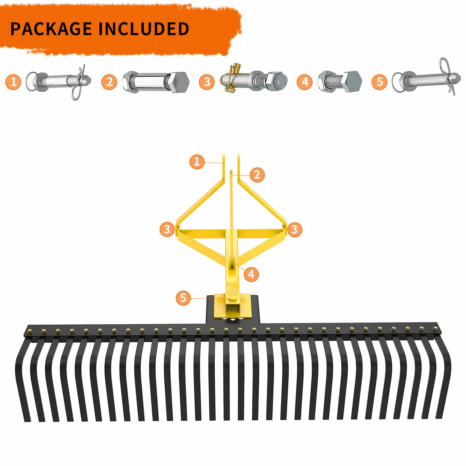 60″ 3 Point Landscape Rock Rake Category 1 Tractor Attachment Soil Gravel Lawn