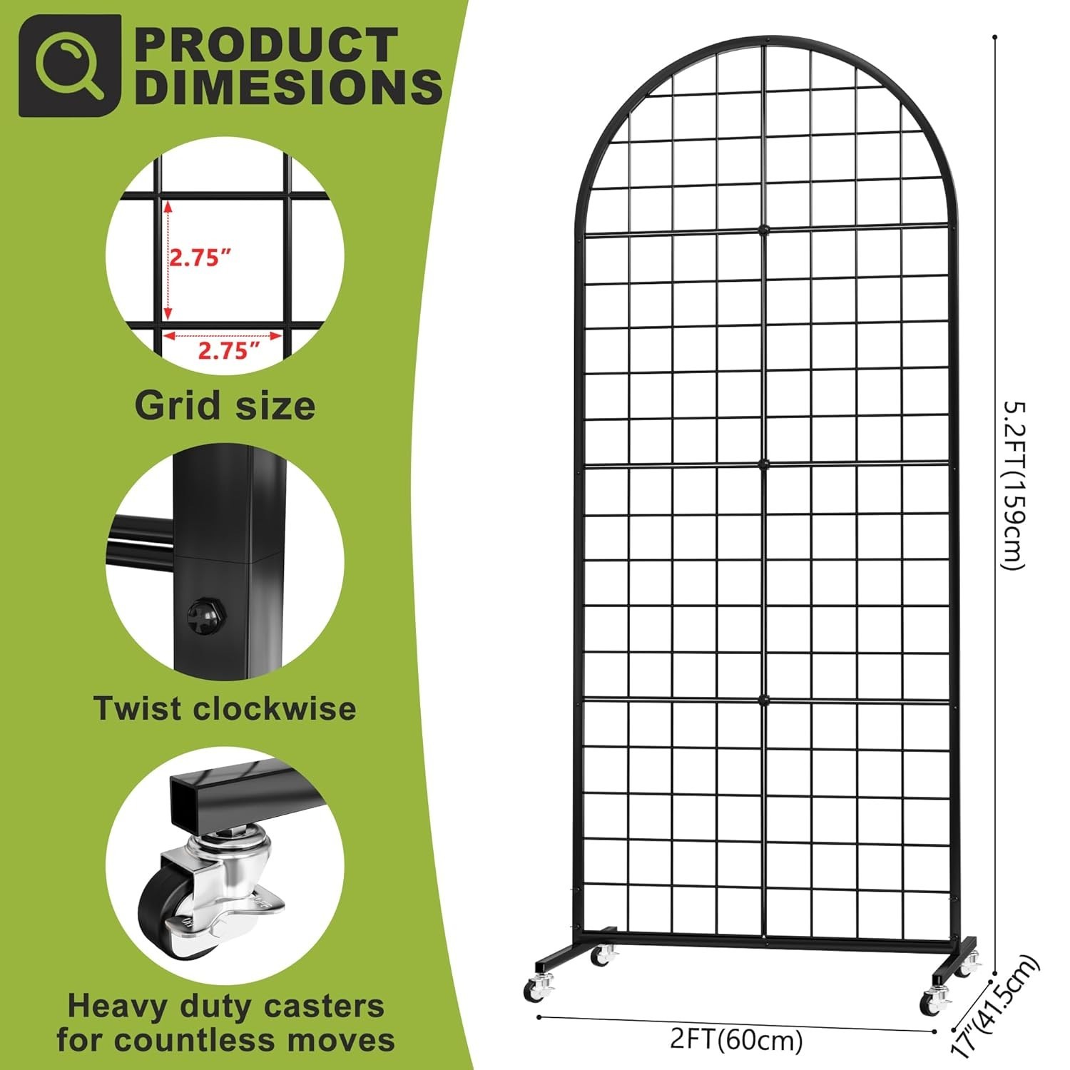 Display Grid Rack 5.2 ft Panel Detachable Stand Craft Art Gridwall Retail Tower