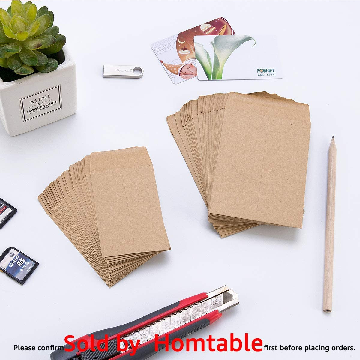 100 Pack Small Coin Envelopes Self-Adhesive Kraft Paper Seed Envelopes Mini Part