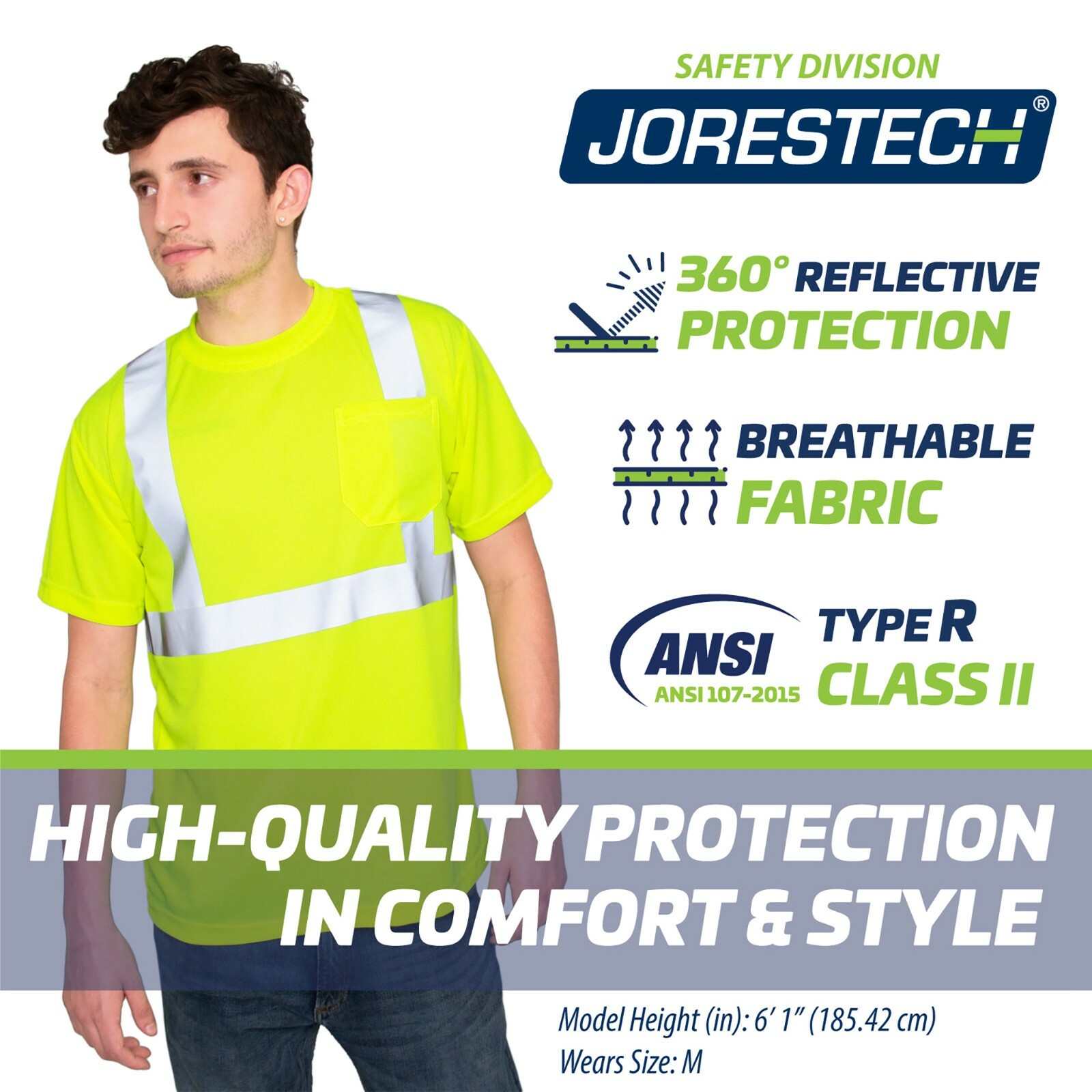 Hi Vis T Shirt ANSI Class II Reflective Safety Lime Short Sleeve HIGH VISIBILITY