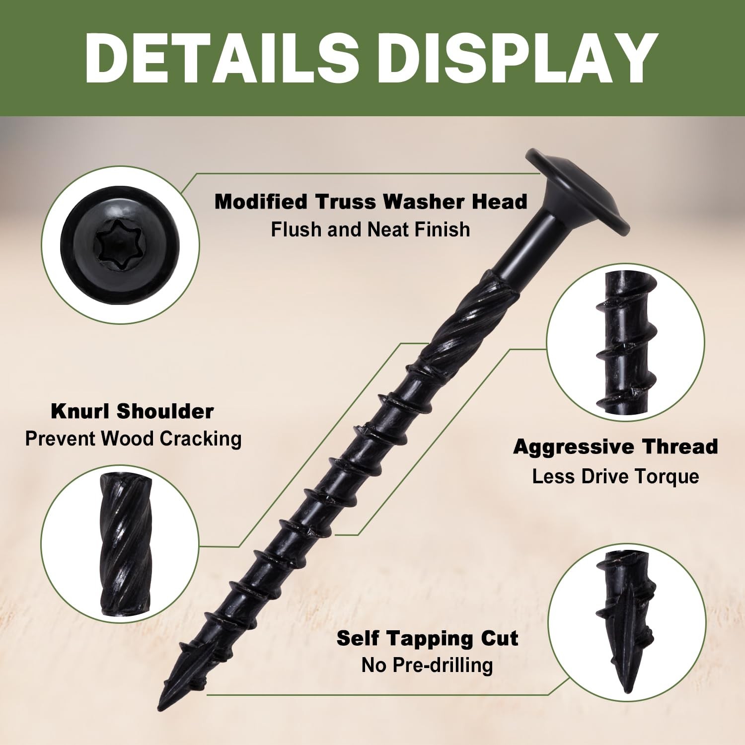 3 Inch, Structural Wood Screw #14 x 3, 50-PCS Heavy Duty Construction