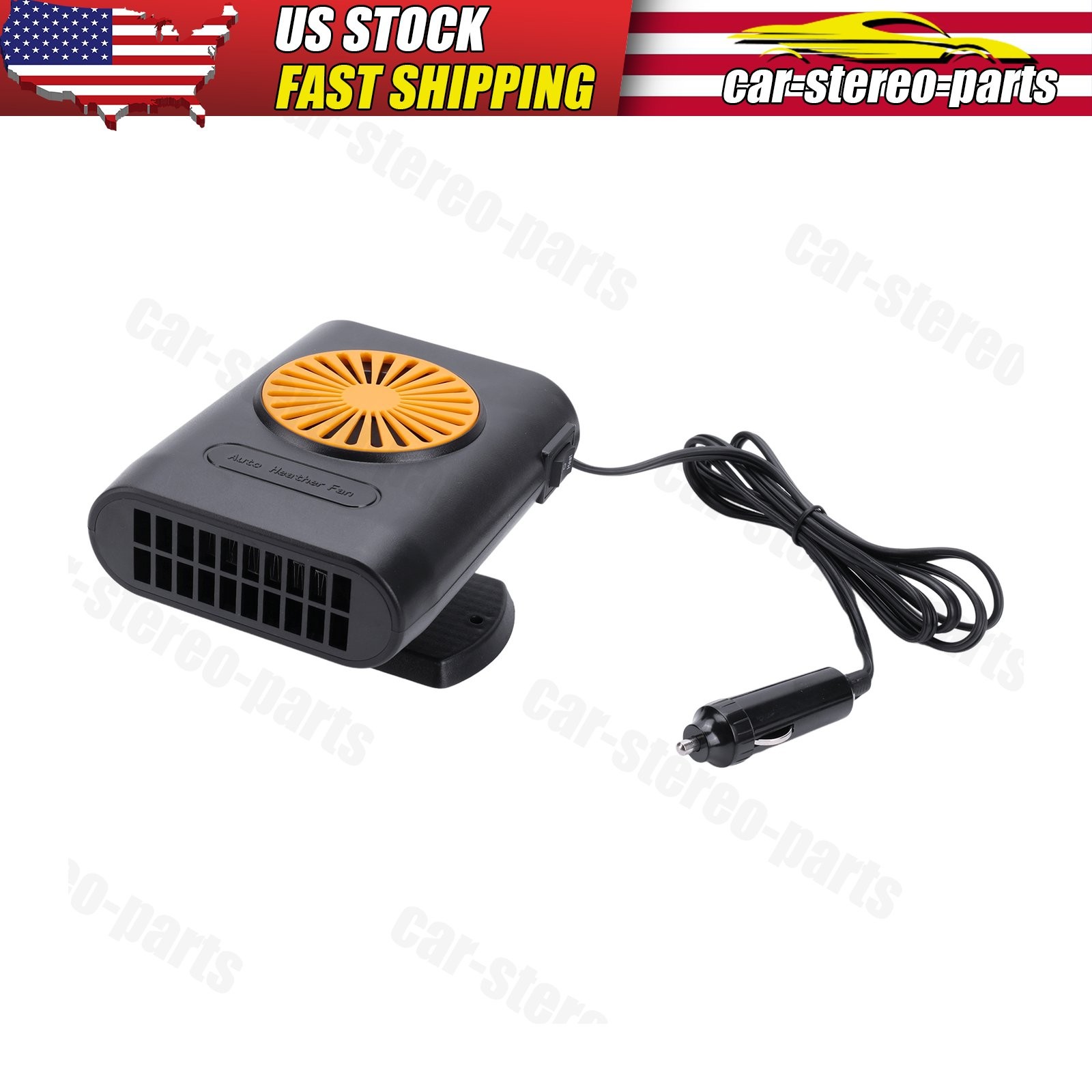 1x New 200W 12V Car Heater Cooling Fan for Windshield Defrosting – Orange/Black