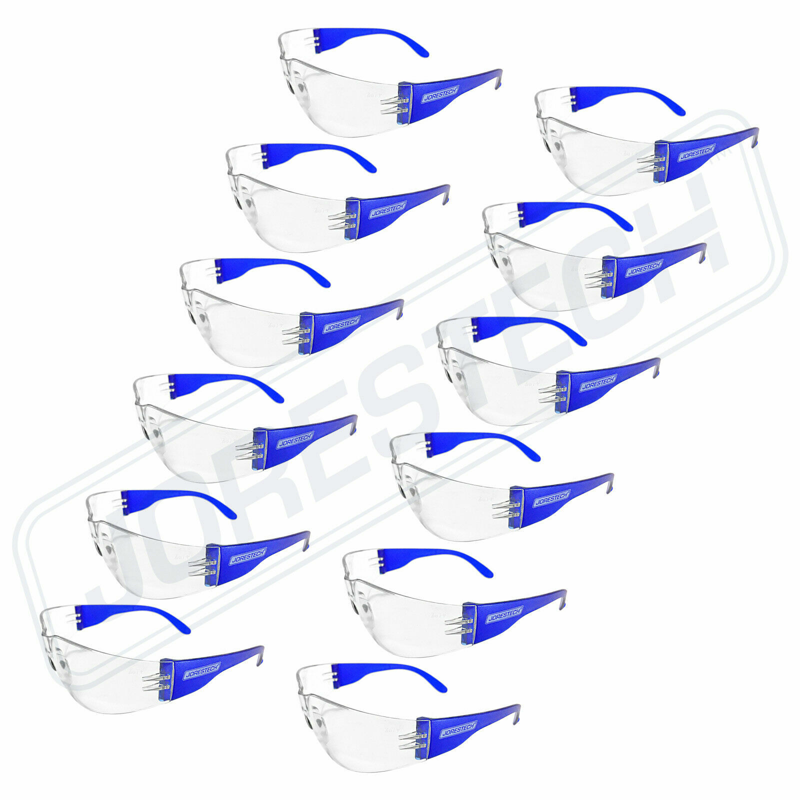 JORESTECH Vision BLUE frame clear Lens Safety Glasses Sunglasses Z87+ 12PACK