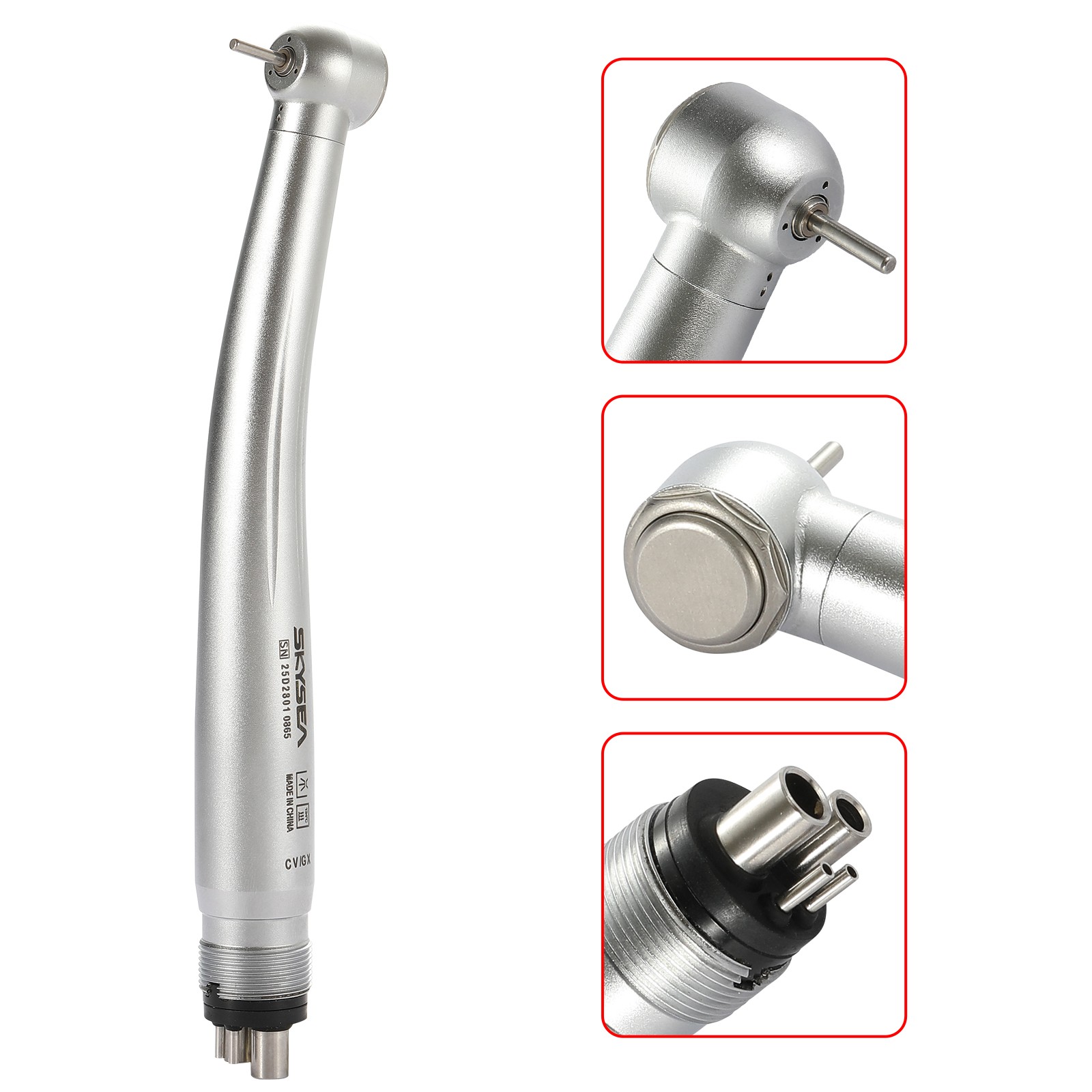 1-5 SKYSEA Dental High Speed Handpiece Big Head Push Button Type 4Hole FG 1.60mm