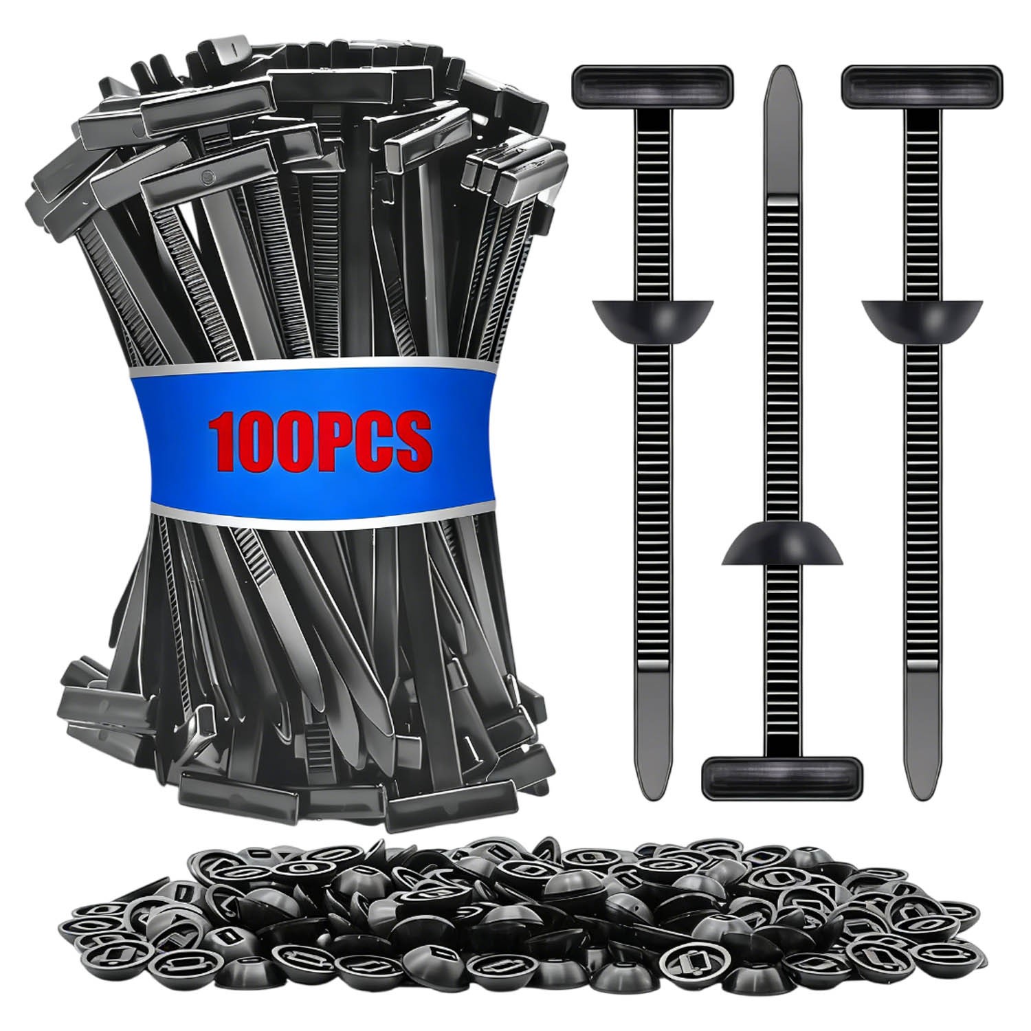100 PCS Nylon Universal Cable Tie Buckle+Heavy Duty Self-Locking Zip Ties Holder