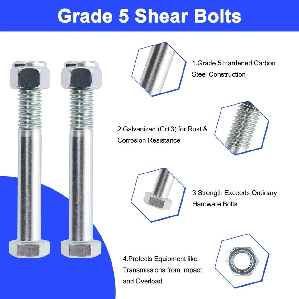 Grade 5 Shear Bolts Compatible with Rotary Cutters & Bush Hog,1/2″ x 3-1/2″ w…