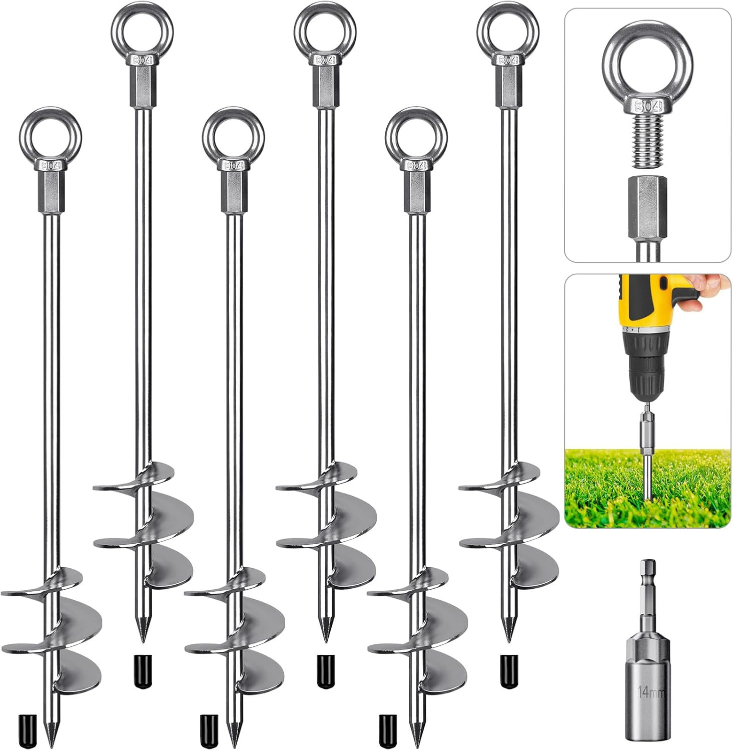 30″ Heavy-Duty Ground Anchors Screw In, 3″ Wide Spiral Earth Anchors for Swing S