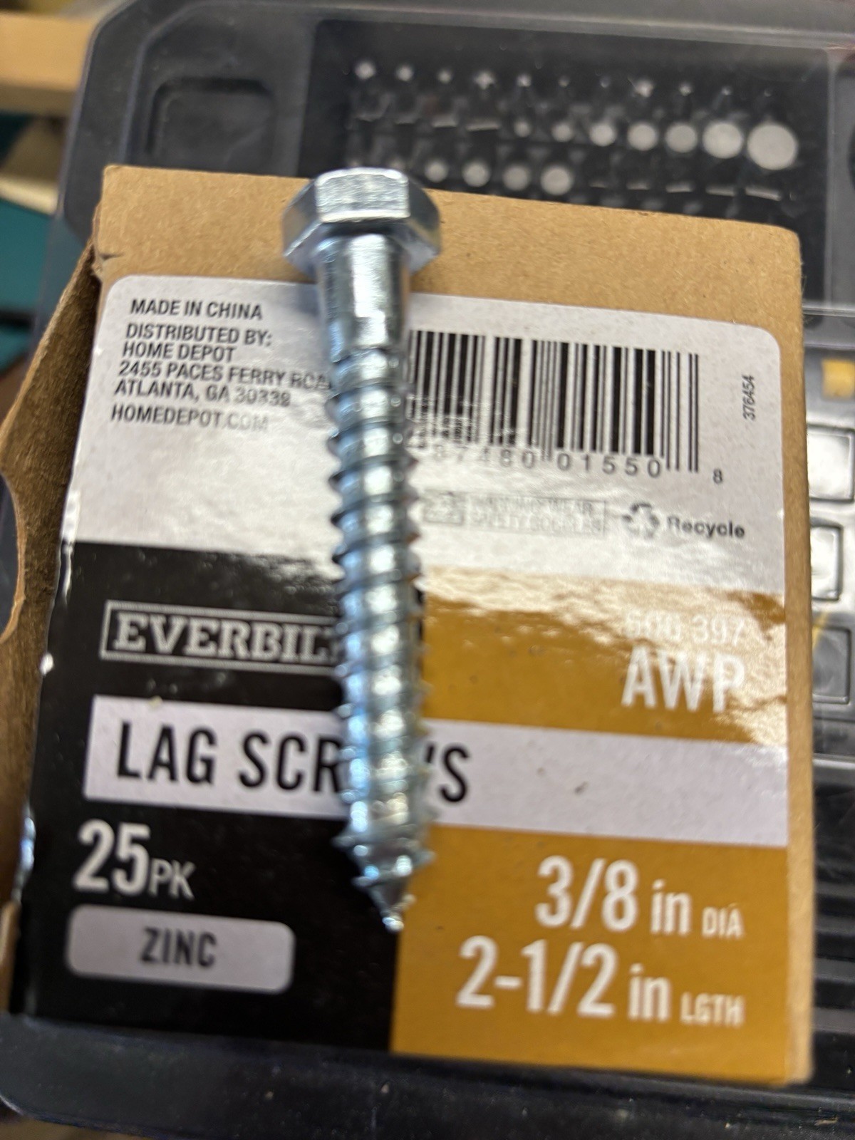 3/8 x 2-1/2 in. Zinc Plated Steel Hex-Head Lag Screws 506397 Box Of 25