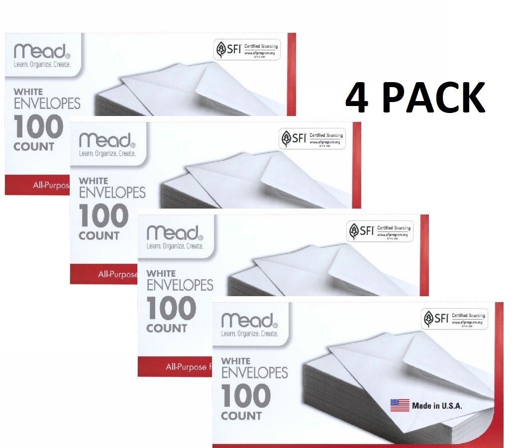Mead White Envelopes small 6 1/2″x 3 5/8″ 100 count of 4 Pack