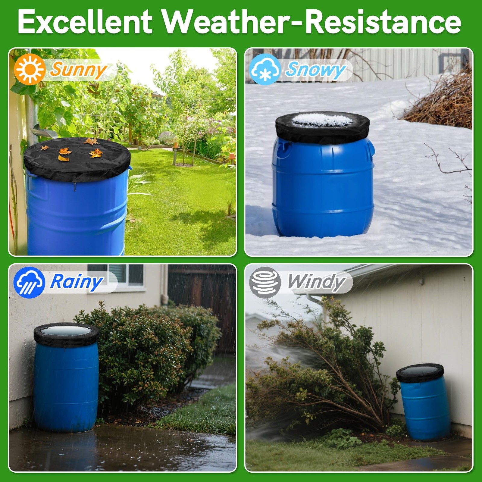 55 Gallon Drum Lid Cover – Water Storage Barrel with 25.5 Inches, Black