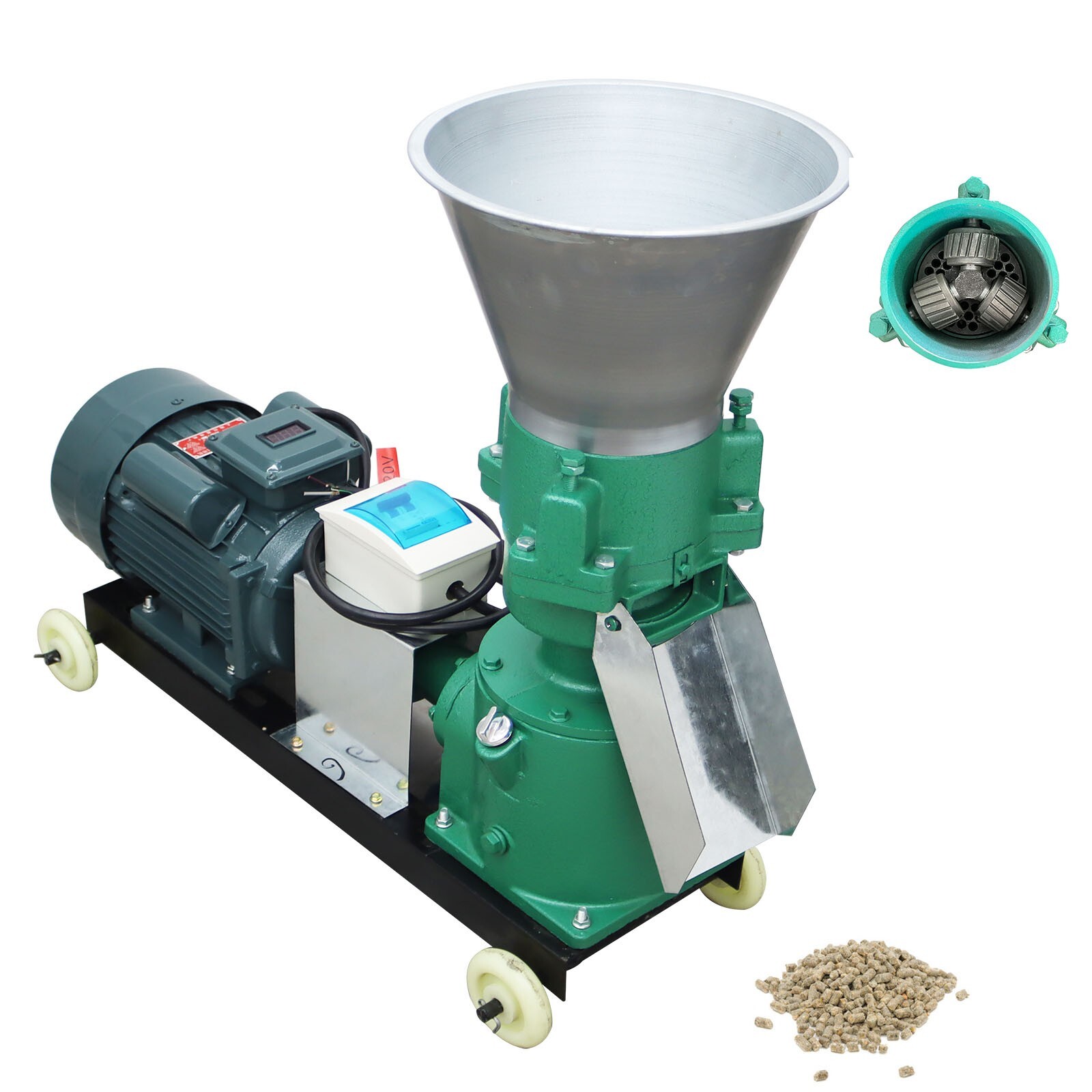 10mm Powered Feed Pellet Mill Machine 3Roller Feed Granulator for Farm/Home 220V