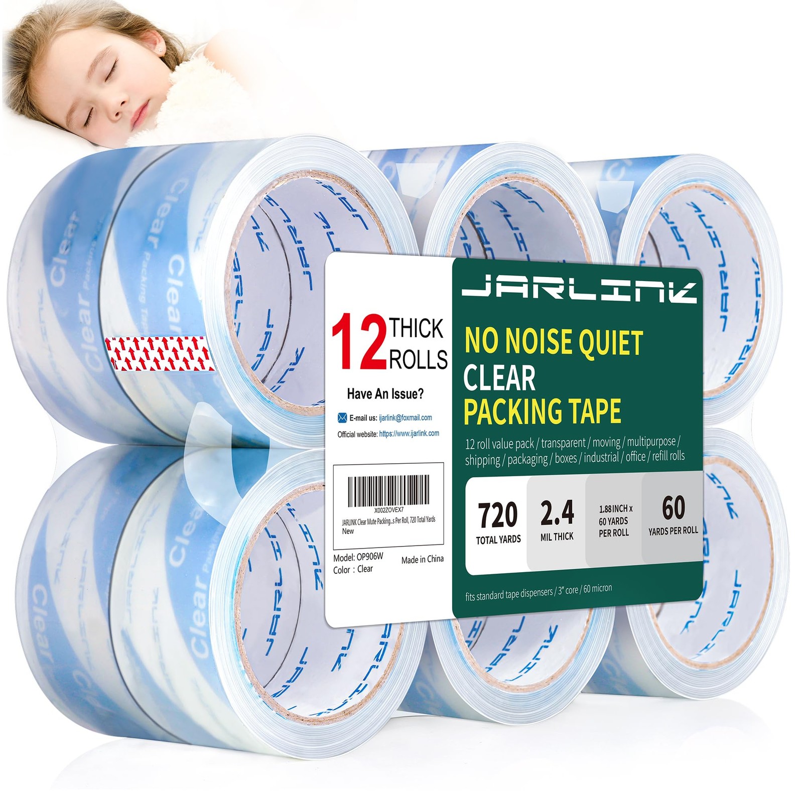 JARLINK No Noise Clear Quiet Packing Tape 12 Rolls, Heavy Duty Packaging Tape…