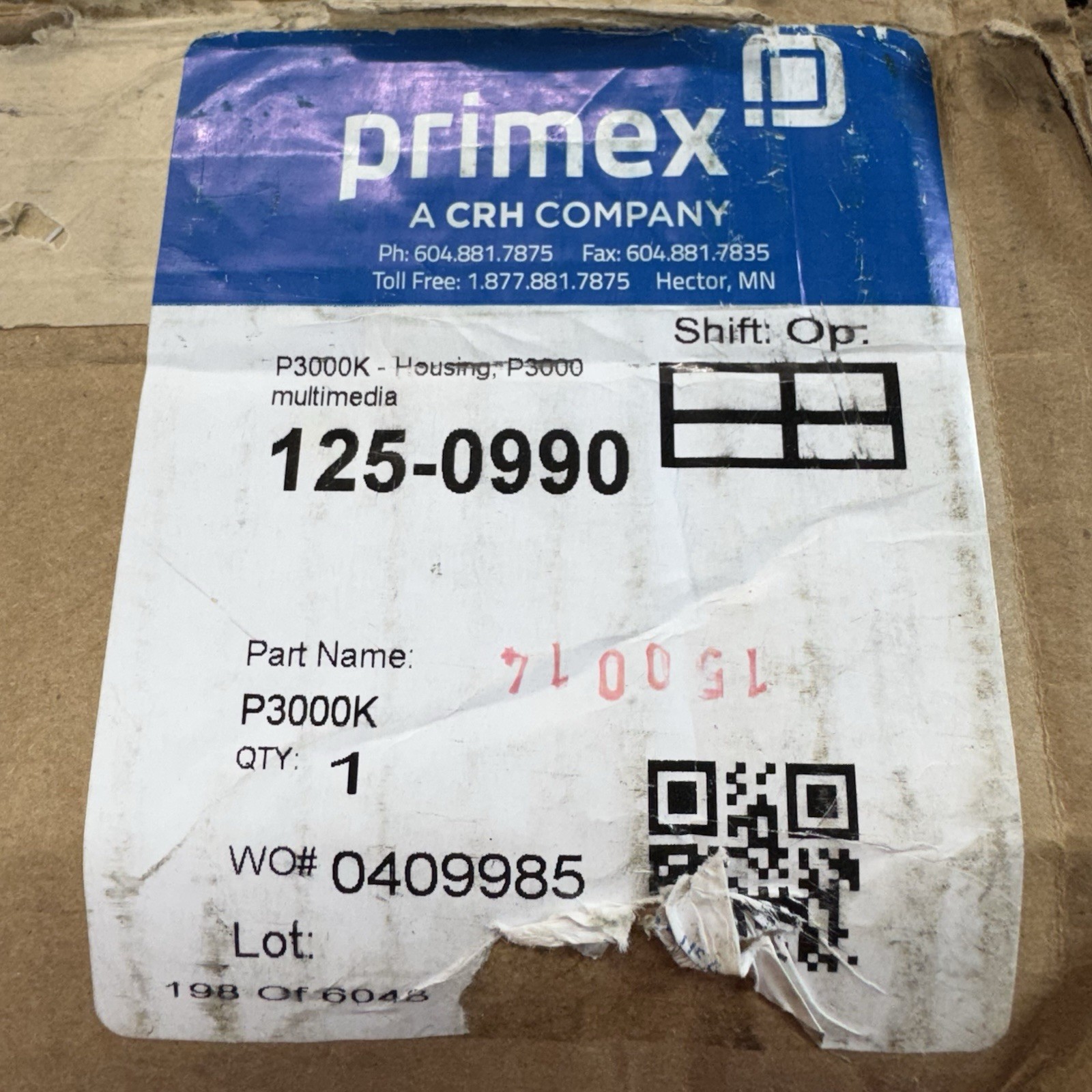 Primex P3000 Media Dist Enclosure 125-0990 30” Enclosure Base & Hinged Lid