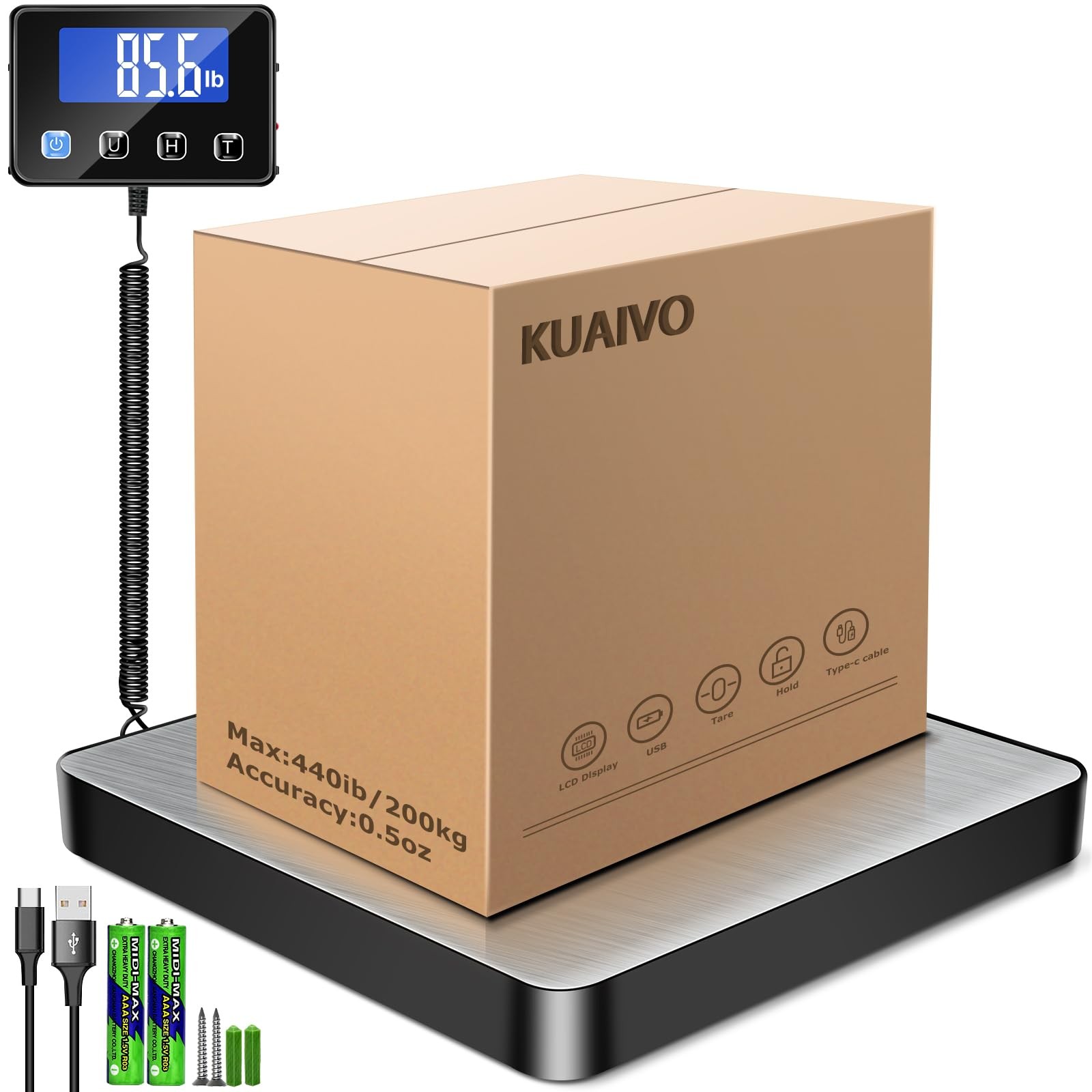 KUAIVO Shipping Scale, 440lb/0.35oz High Accurate Digital Postal Scale with H…