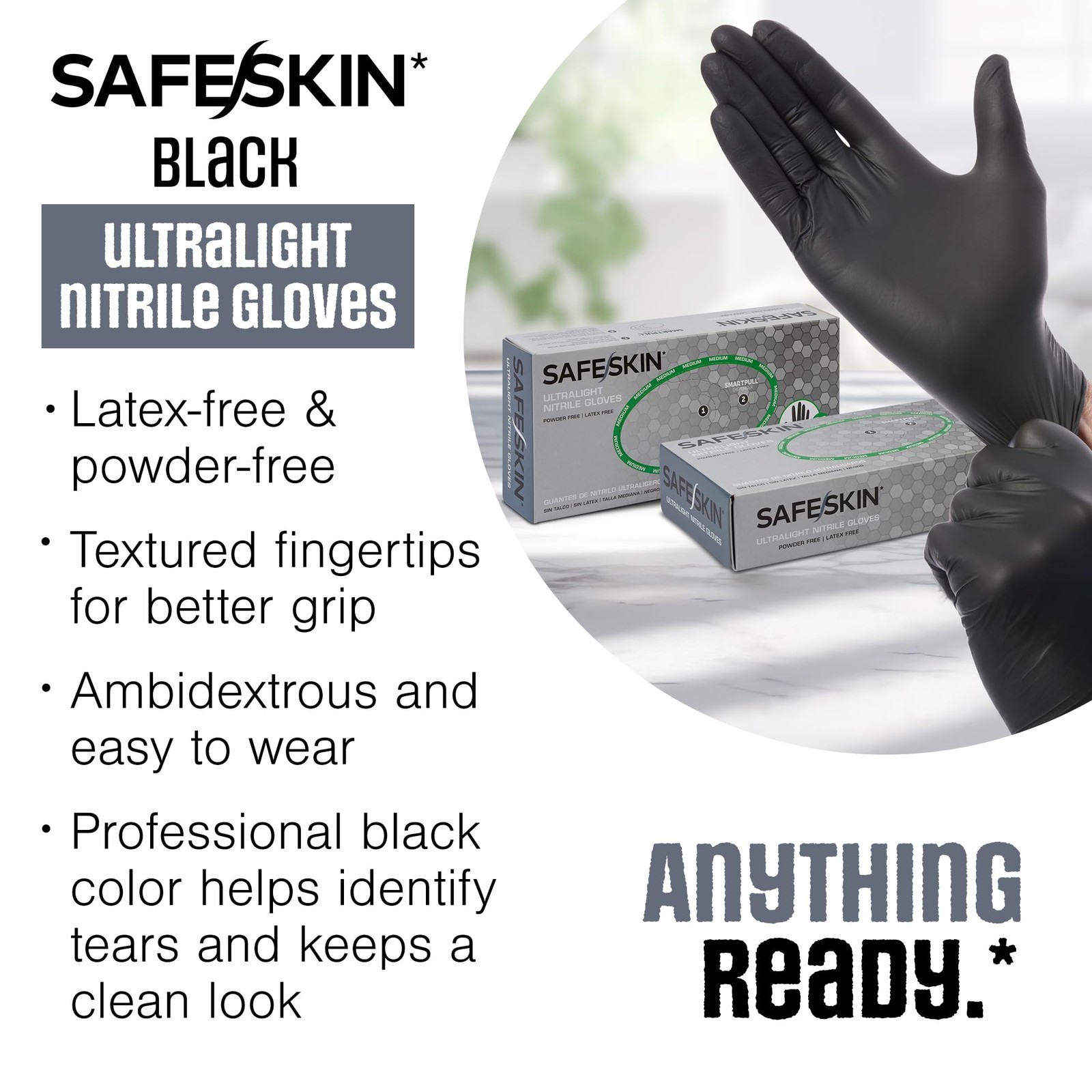 Disposable Nitrile Gloves Ultralight 2.0 Mil Black Large 100 Count Powder Free