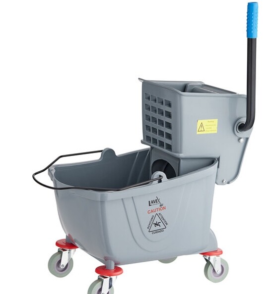 26 QT Grey Space Saving Combo Mop Bucket and Side Press Wringer Lavex