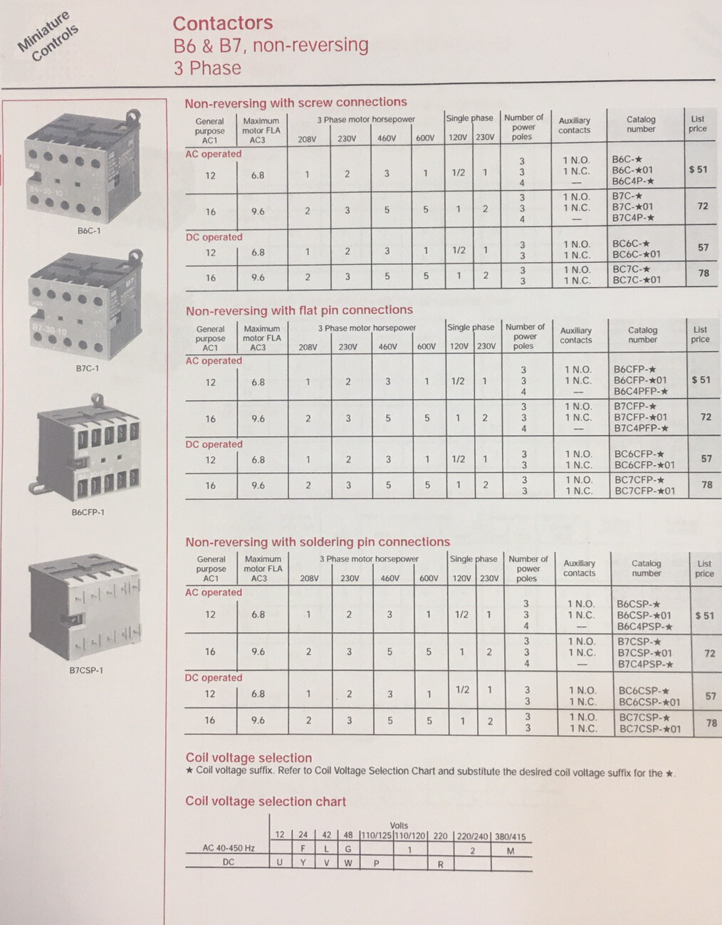 ABB BC6-30-10-01 Mini Contactor (24VDC) 12 Amp or BC6C-Y Rated. (see spec below)