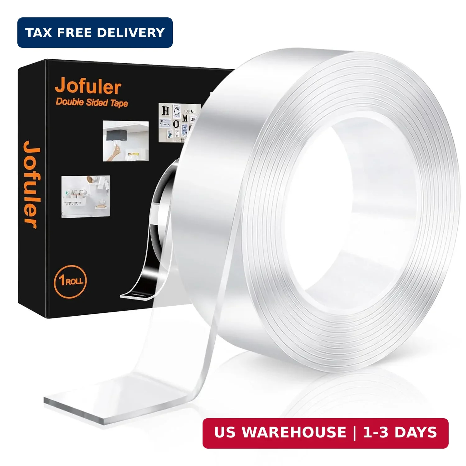 Heavy Duty Double Sided Tape Clear 10ft Removable No Residue Mounting Tape