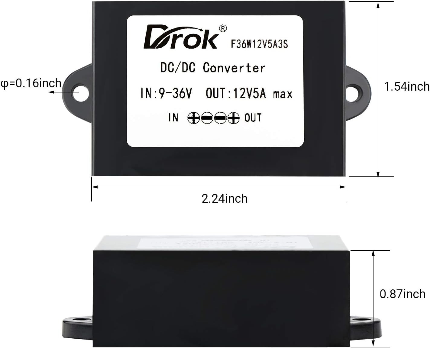 DC-DC Stabilizer, 9V-36V to 12V Boost Buck Converter 5A 60W Waterproof Auto S…