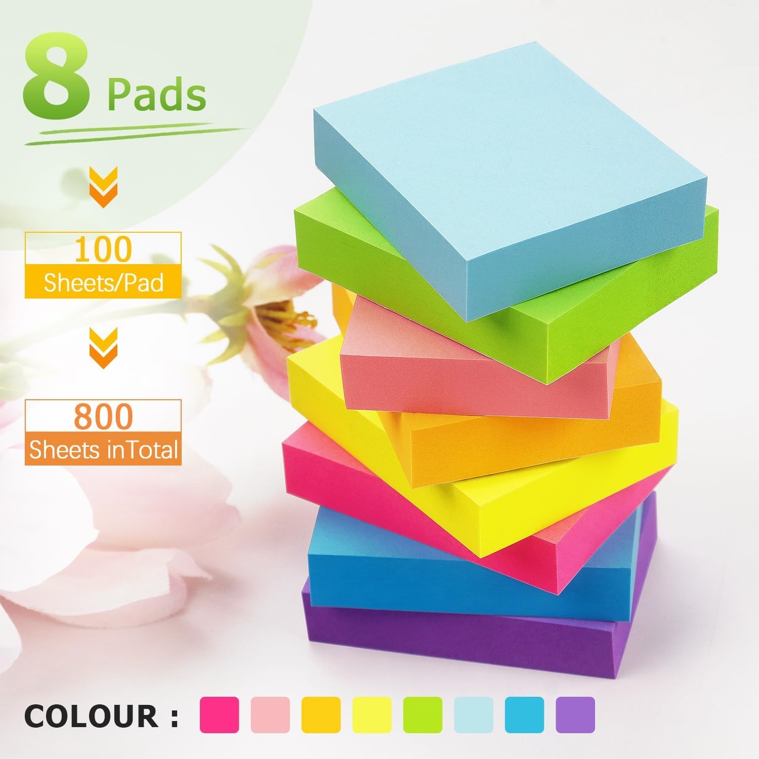 Winner Aura Sticky Notes 1.5×2 inch Bright Colors Self-Stick Pads 8 Pads/Pack 10