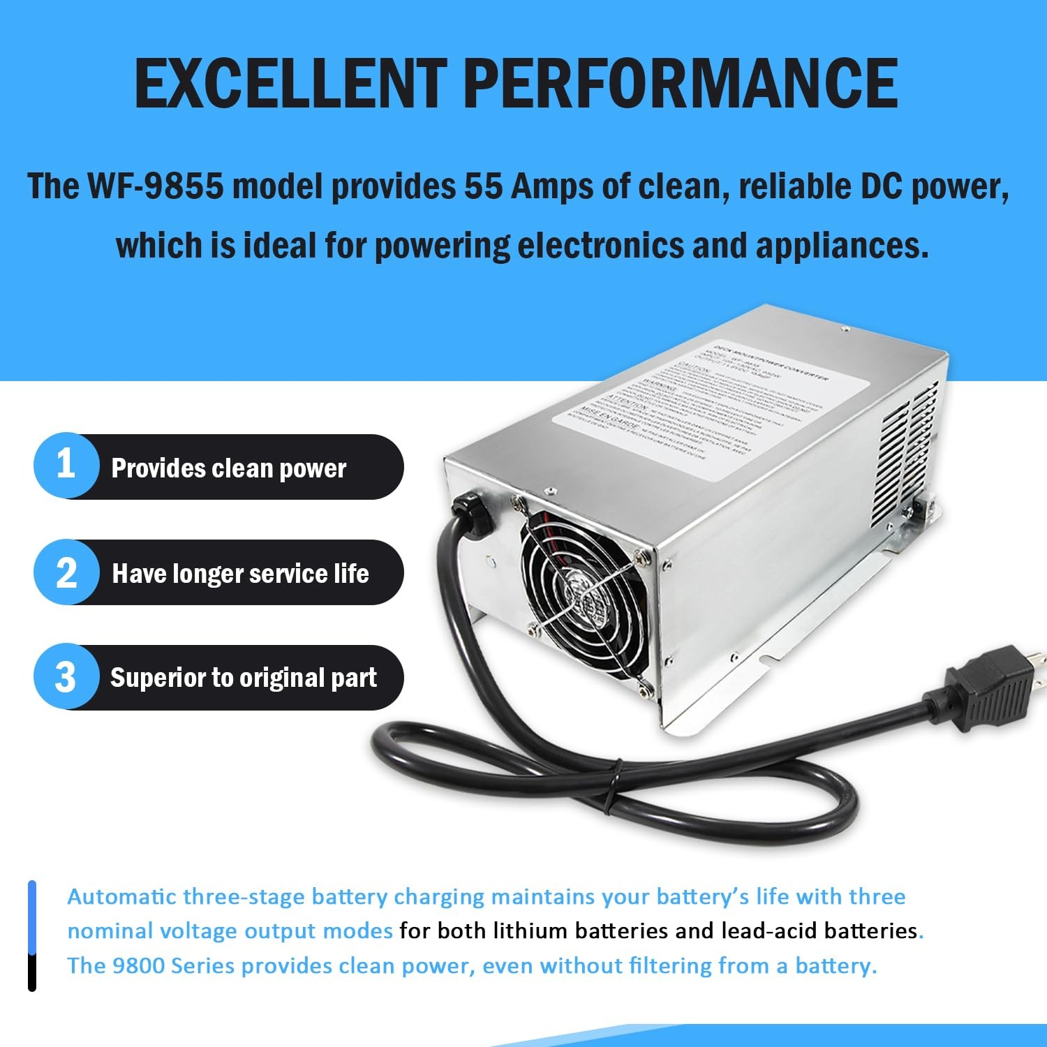 WF-9855 55 Amp Deck Mount Charger/Converter with Lithium-Ion Switch Replaceme…