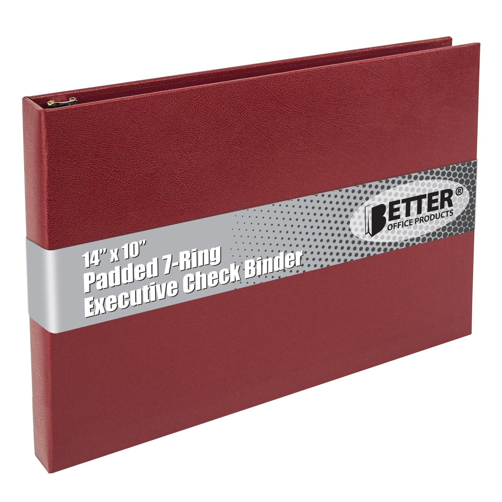 7 Ring Executive Check Binder with Zipper Pouch, Padded Burgundy Textured Cov…