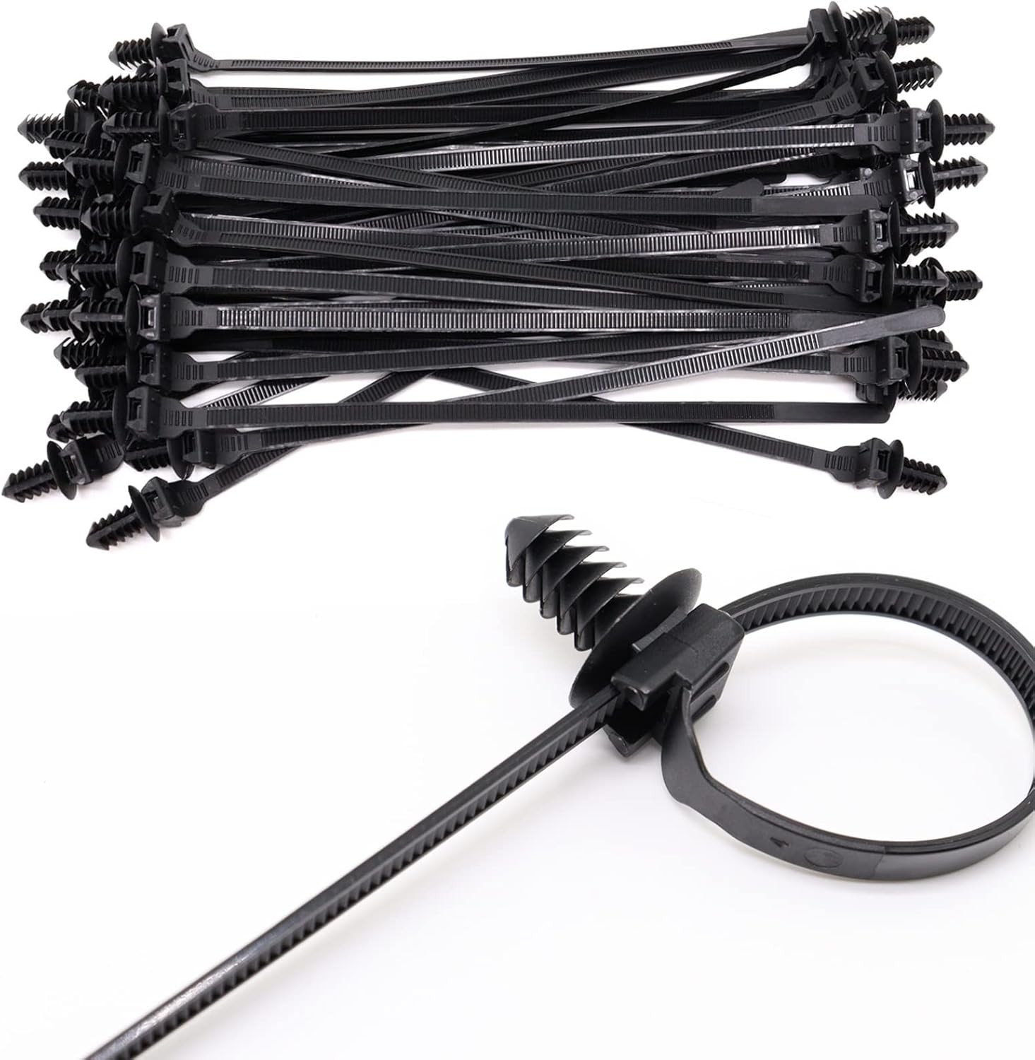Push Mount Zip Ties, 8 inch Cable Tie Black 8.3×0.2inch (100Pcs),