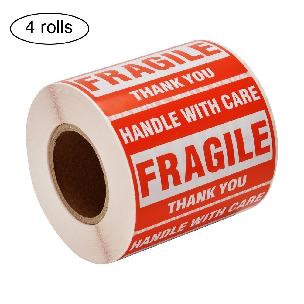 4 Rolls 2″x3″ Fragile Stickers 500 Per Roll Handle with Care Thank You Labels