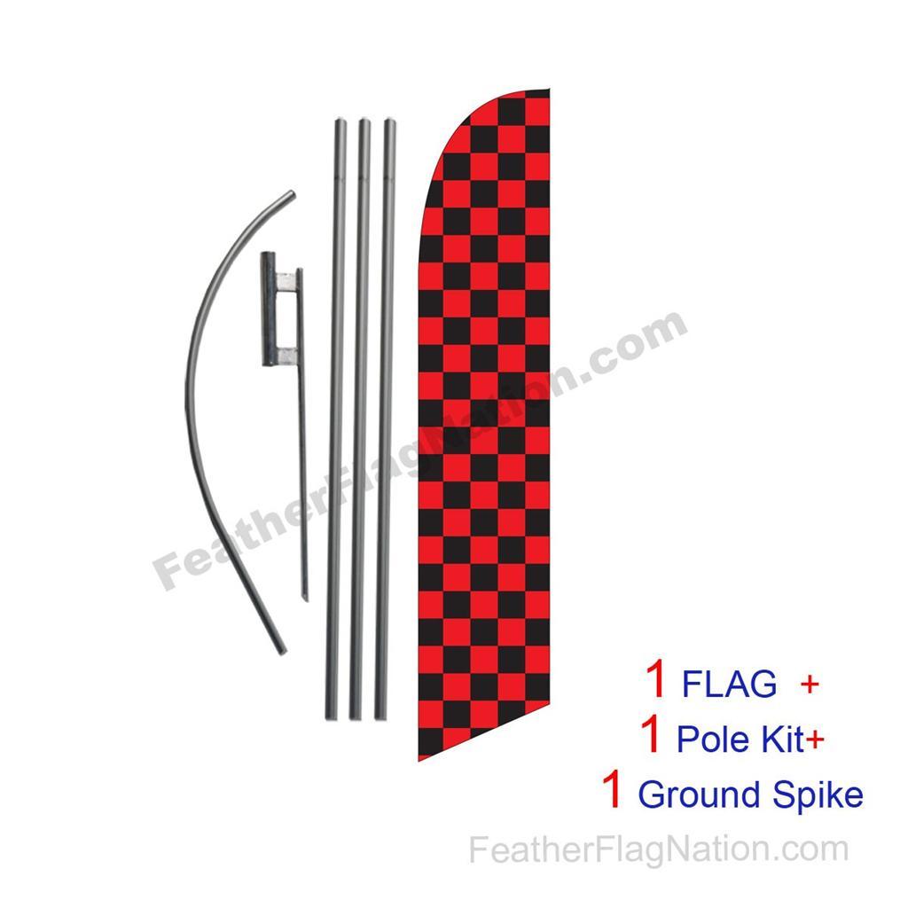 Red and Black Checkered 15ft Feather Banner Swooper Flag Kit with pole+spike