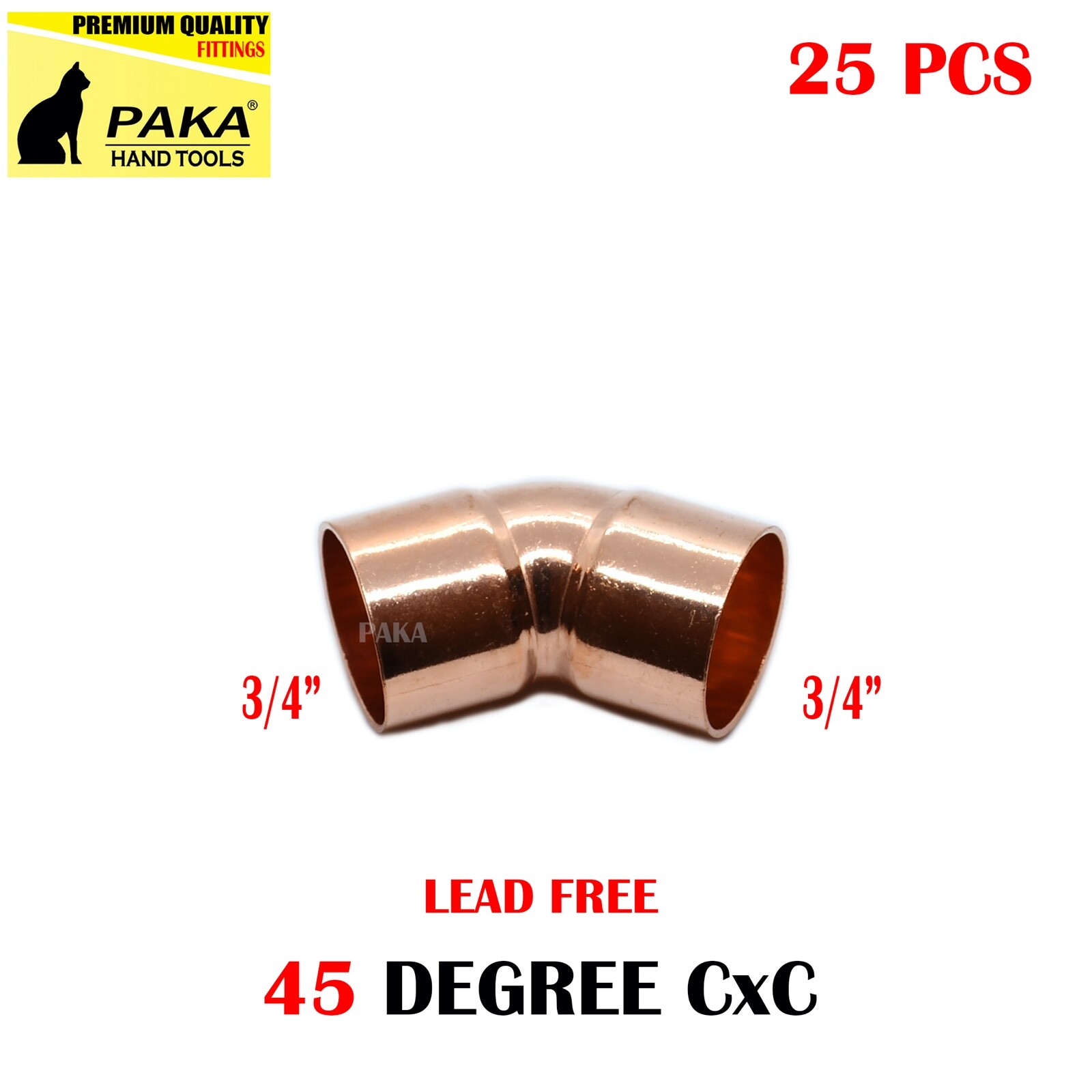 [25-Pack] 3/4″ Copper 45 Degree Elbow Fitting CxC , Certified Lead Free