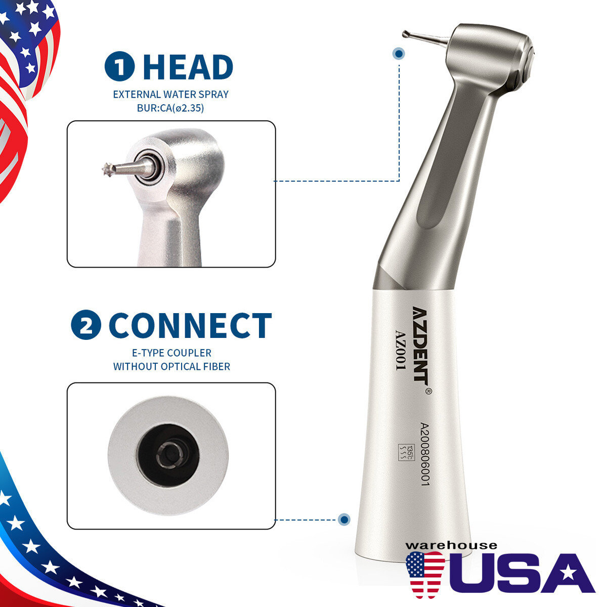 Dental Slow Low Speed Handpiece Contra Angle Straight Air Motor 2/4Holes E-type