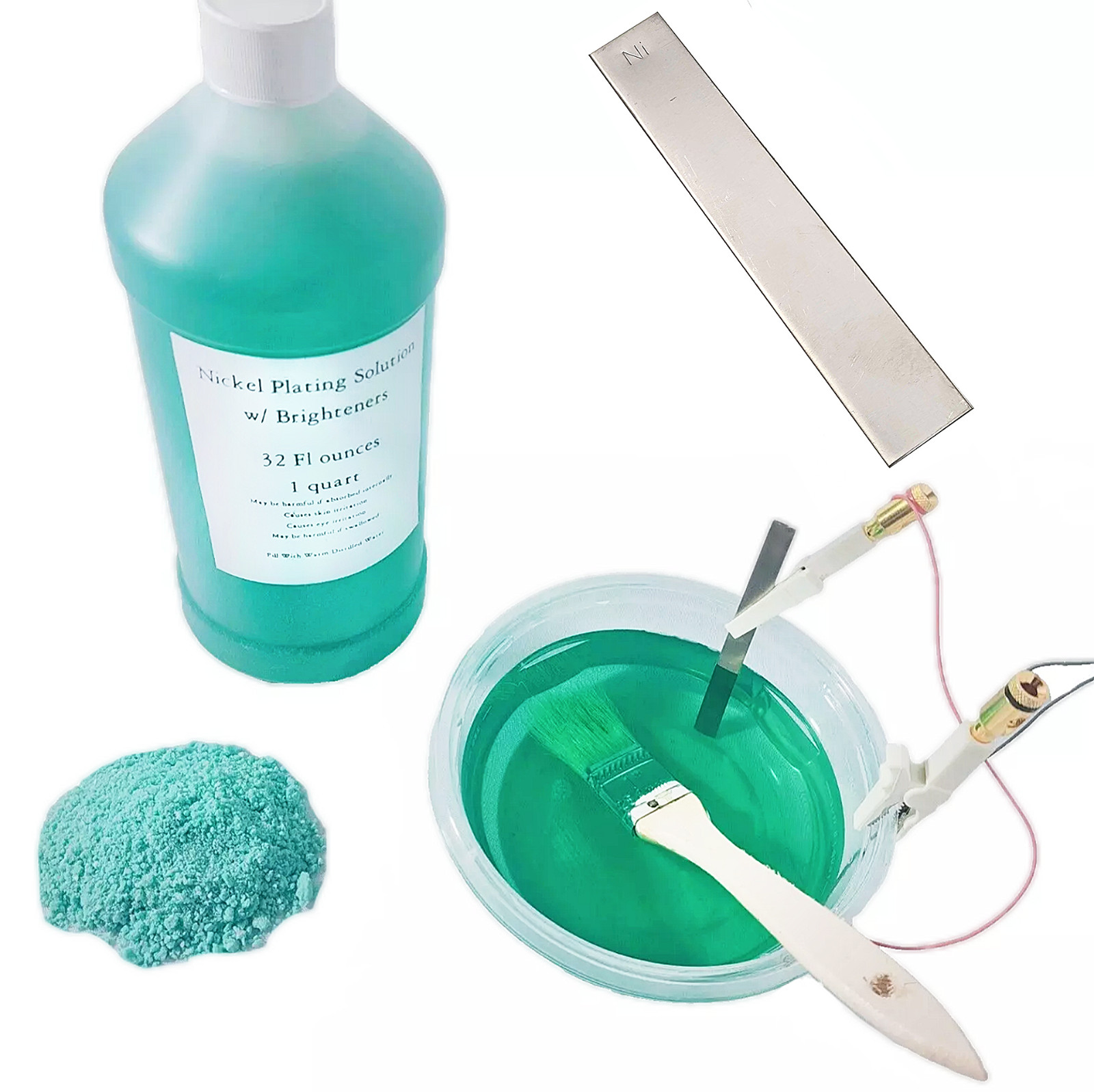 Nickel Plating Kit, 32oz Solution, Anode, Brighteners, Power Supply, Tutorial