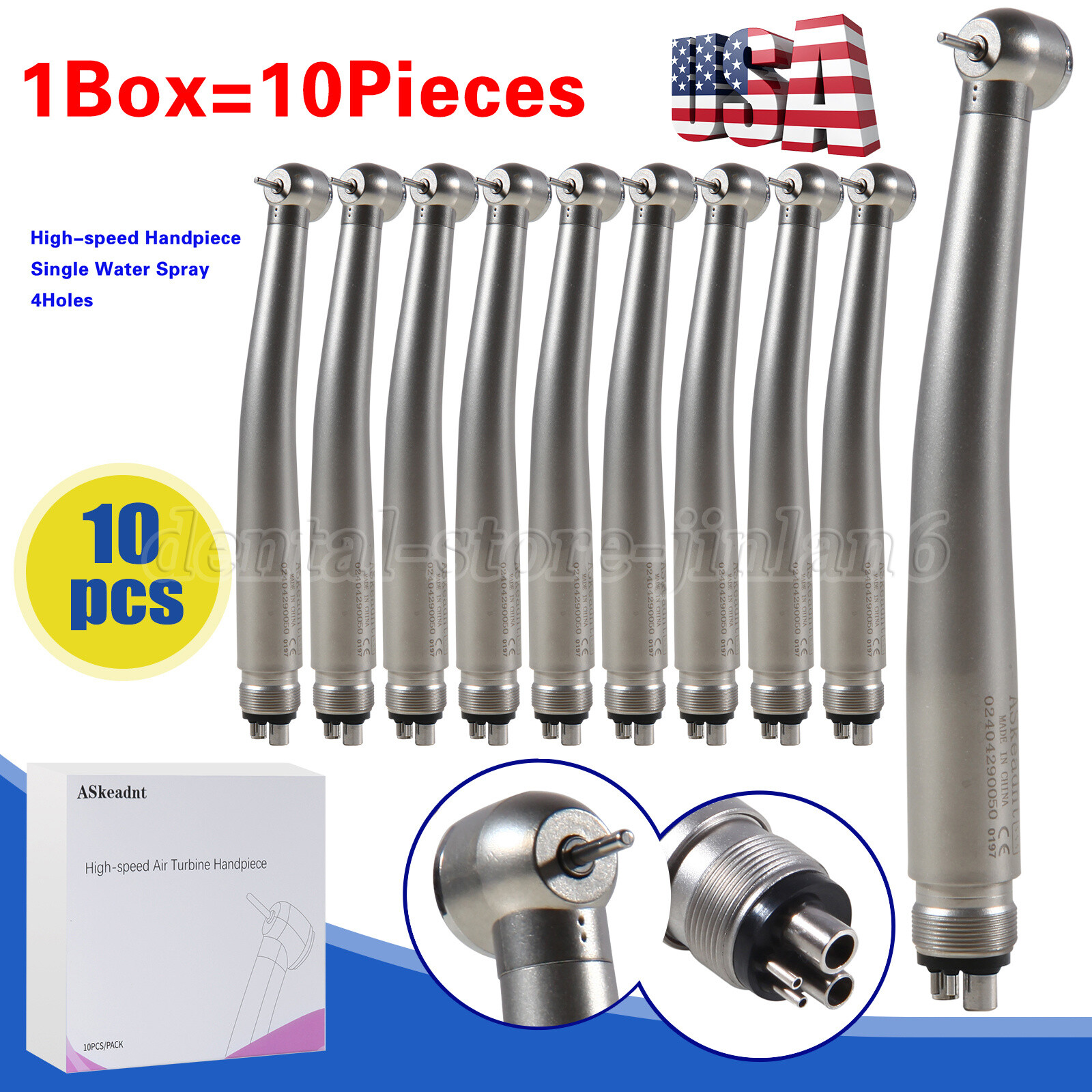 4 Hole Dental High Speed Handpiece Large Head Single Water Spray Air Turbine 10