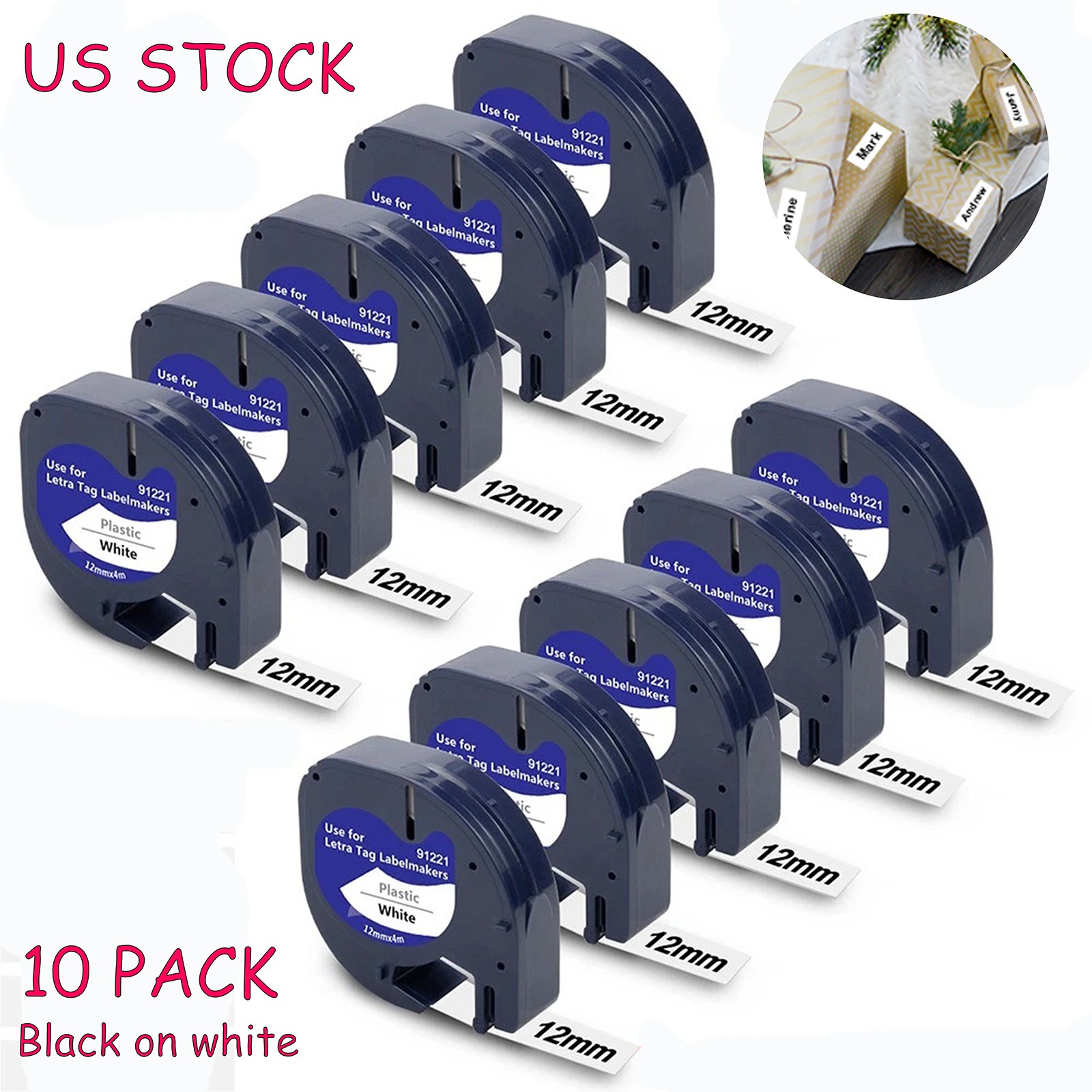 10PK Dymo LetraTag Refills White Plastic 91331 for LetraTag Label Maker LT-100H
