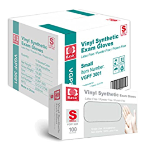 BASIC Medical Disposable Clear Vinyl Synthetic Exam Gloves Powder & Latex Free