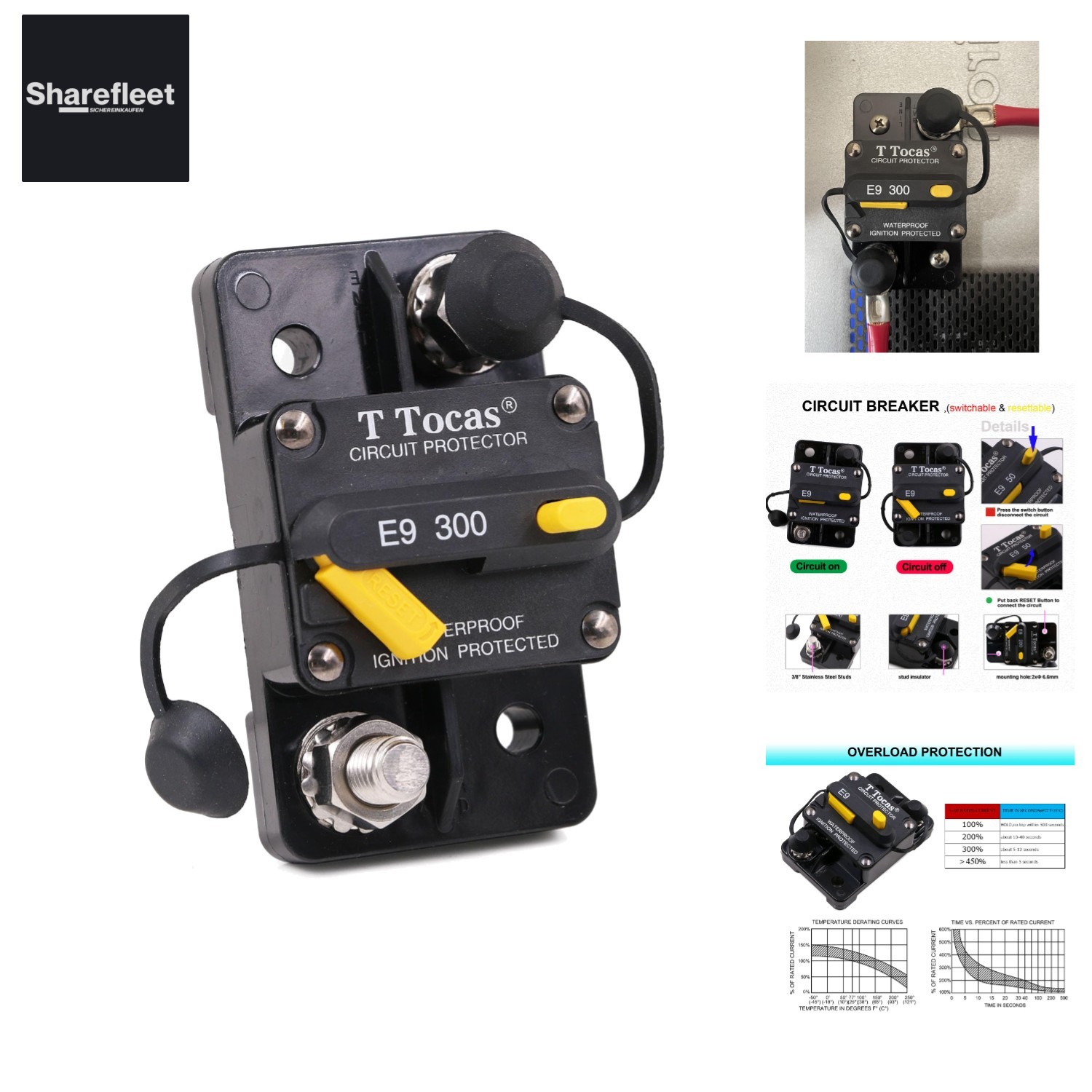 Heavy Duty Circuit Breaker 300A with Reset – 12V-48V DC