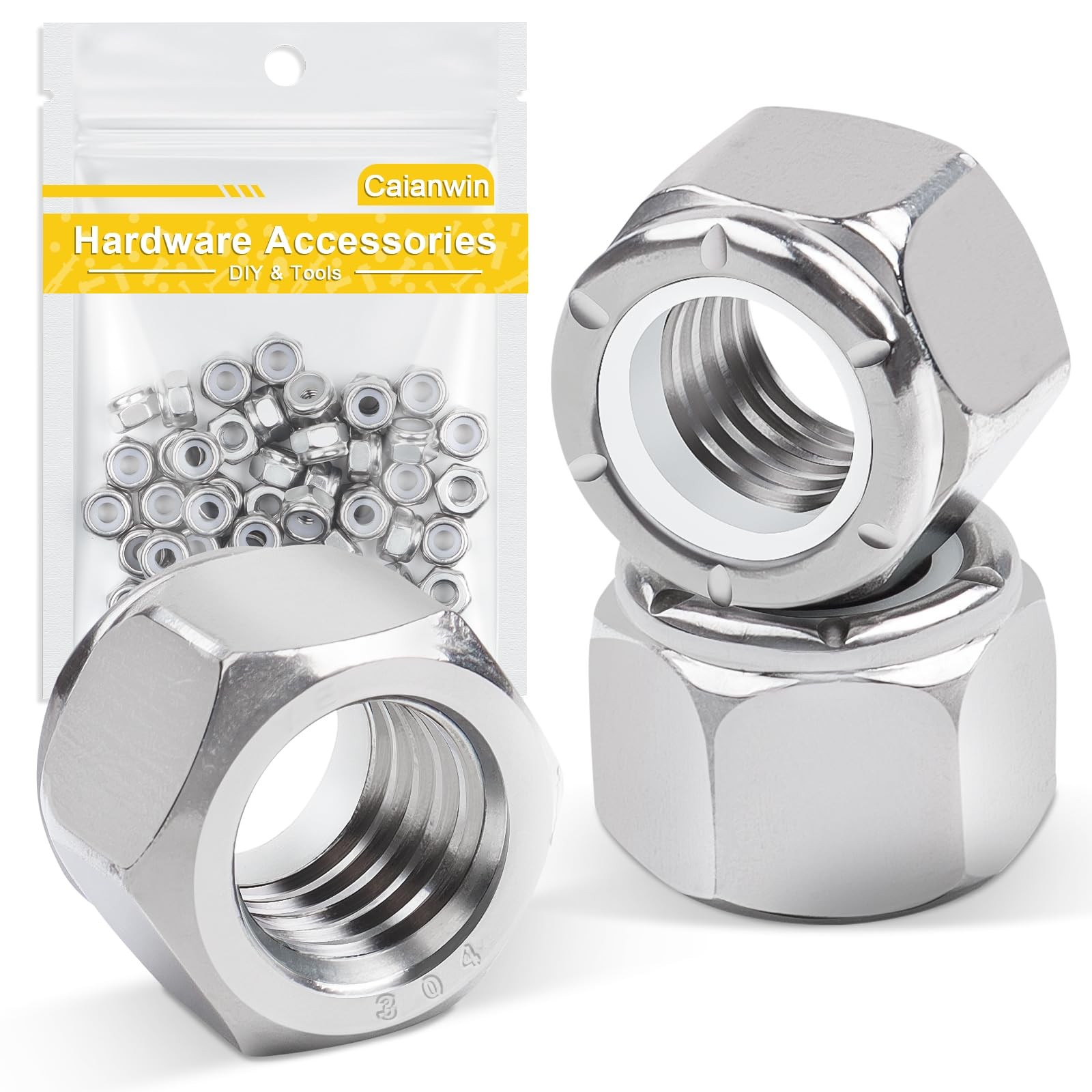 100Pcs #10-24 Nylon Insert Hex Lock Nuts A2 304 Stainless Steel Self Locking