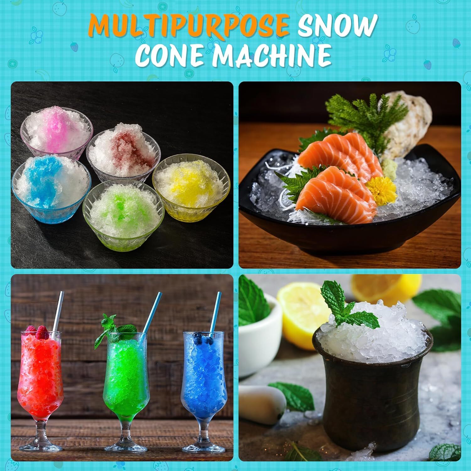 500LB/H Commercial Snow Cone Machine,300W Big Ice Shaving Machine for Home Party