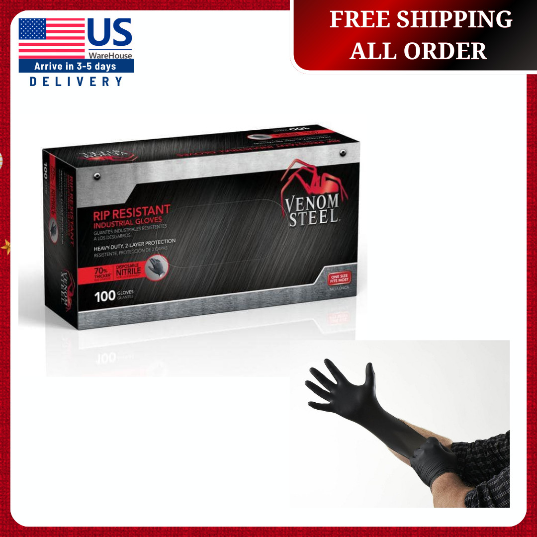 Venom VEN6145N Steel Premium Industrial Nitrile Gloves – Black (100 Piece)