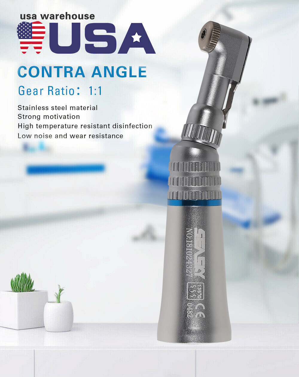 NSK EX-203C Style Dental Slow Low Speed Latch Contra Angle Handpiece 1:1 YP