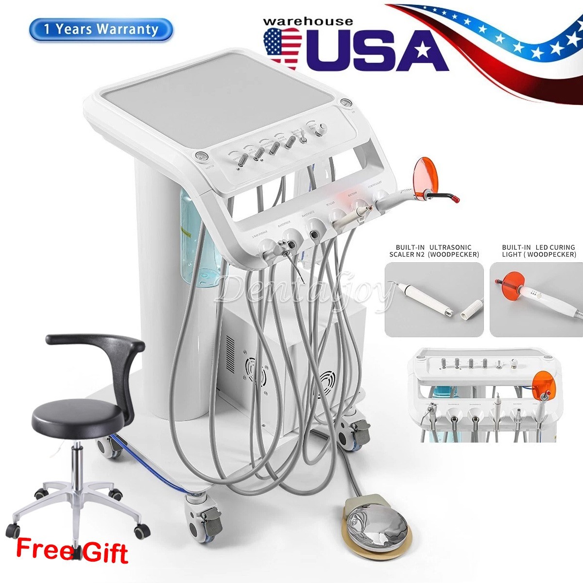 Dental Portable Mobile Delivery Unit System 4 Holes Air Compressor Suction Cart
