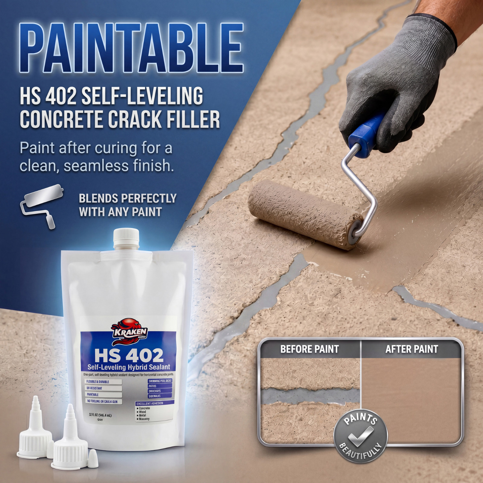 Kraken Bond HS 402 Self-Leveling Hybrid Sealant, 32fl.oz 24 Pack – Gray