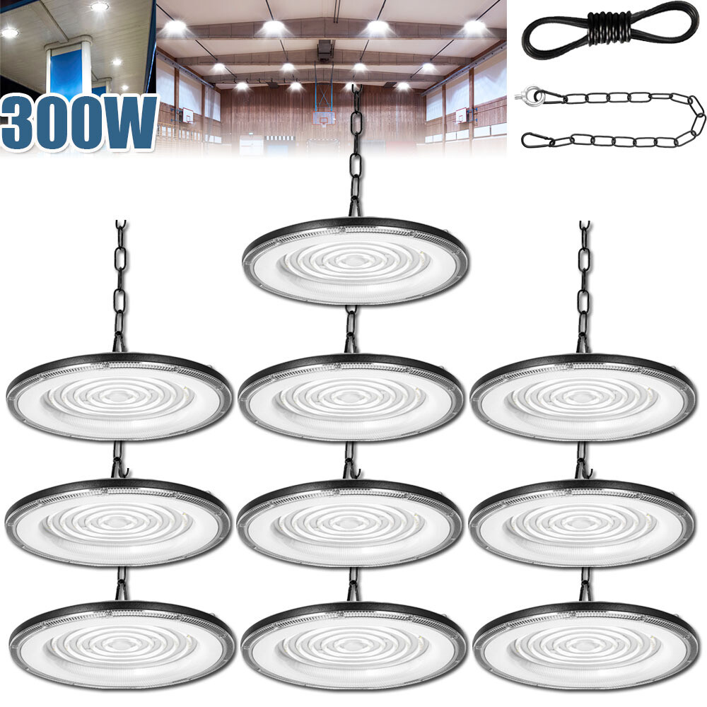 10 Pack 300W UFO Led High Bay Lights Commercial Warehouse Factory Light Fixtures