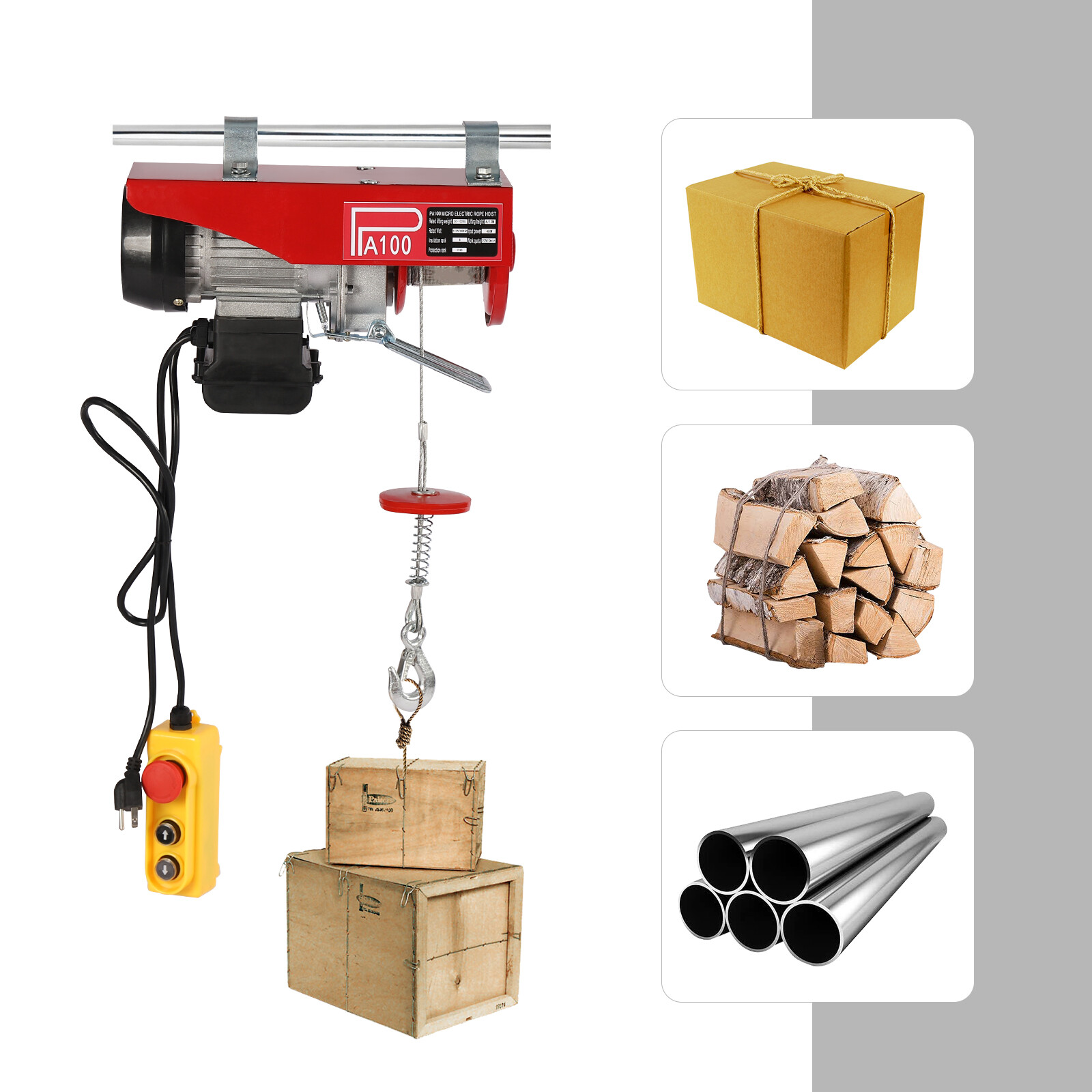 Electric Hoist 220lbs Winch Lifting Engine Crane W/ Wired Remote Control