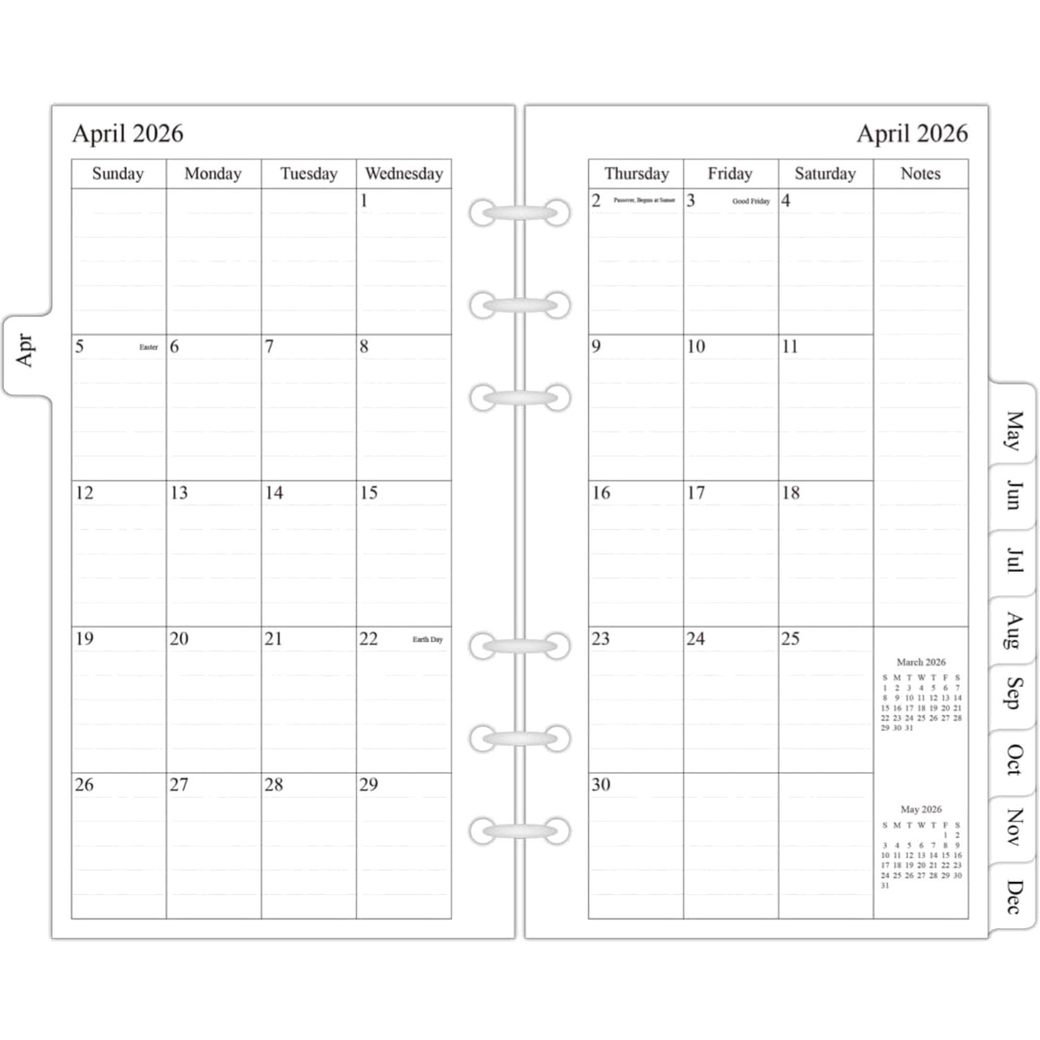 2027 Planner Refill Monthly 3.75″x6.75″ Personal Organizer