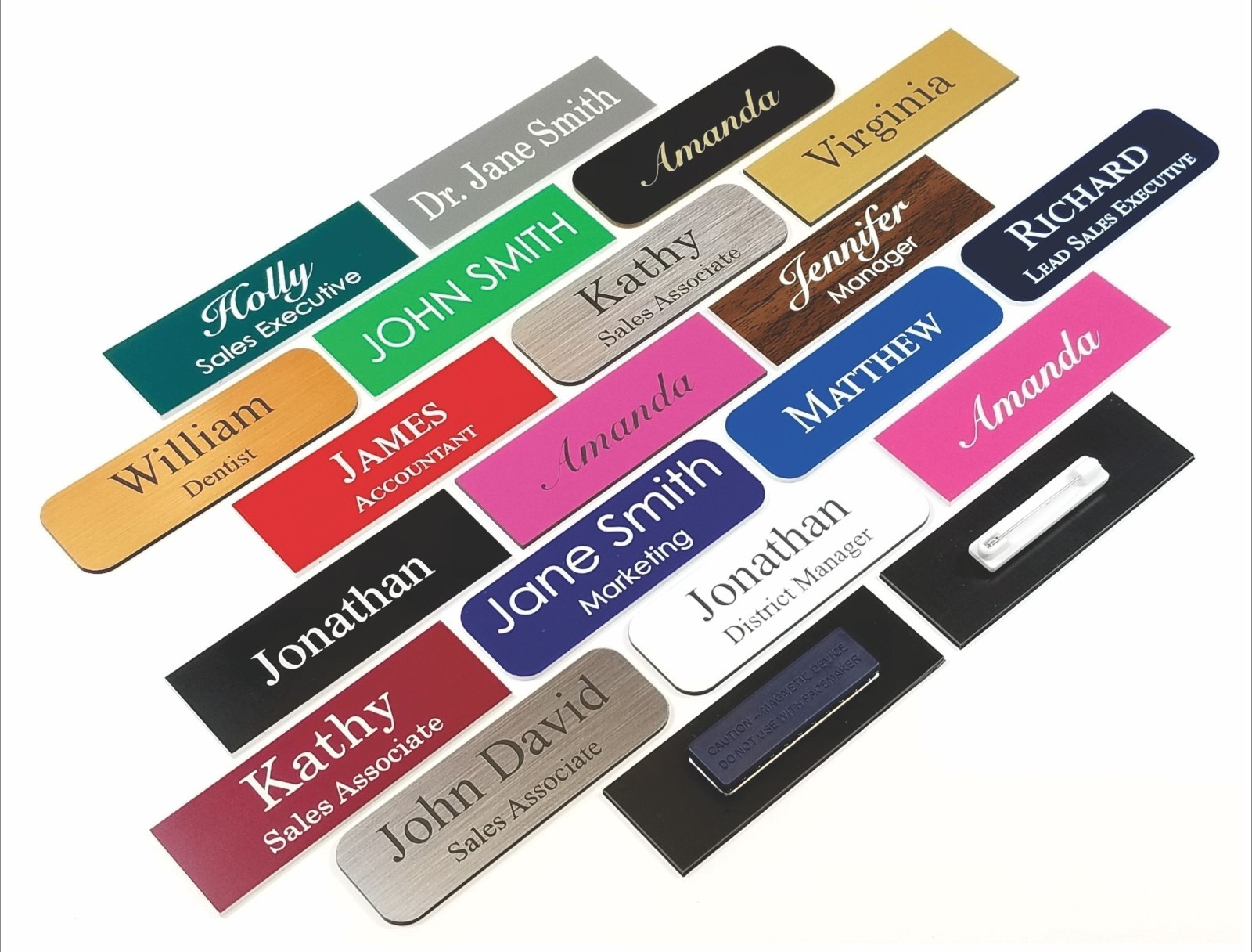 Custom Engraved Name Tag Personalized Employee Badge Magnet Pin Acrylic 1×3 USA
