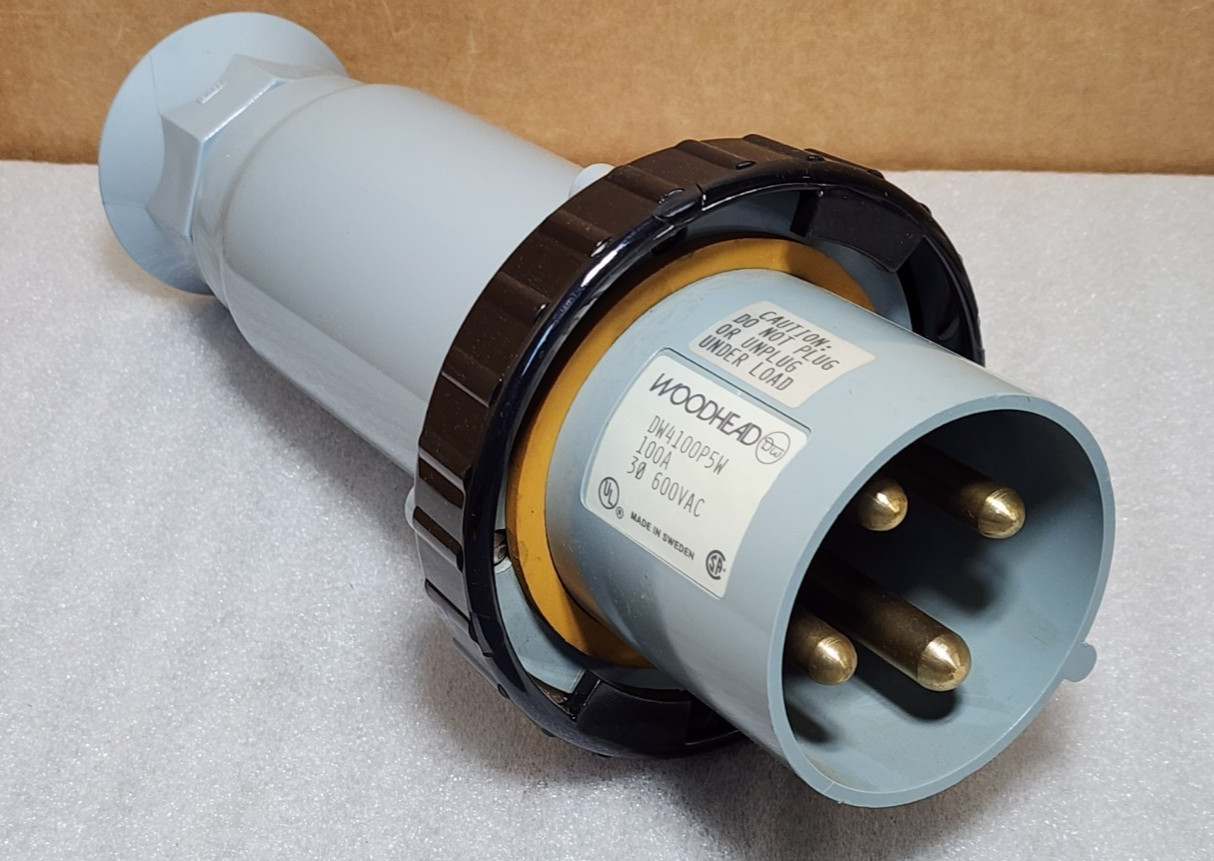 4100P5W Pin & Sleeve Plug 100 Amp 3 Phase 600 Volt, Woodhead DW4100P5W