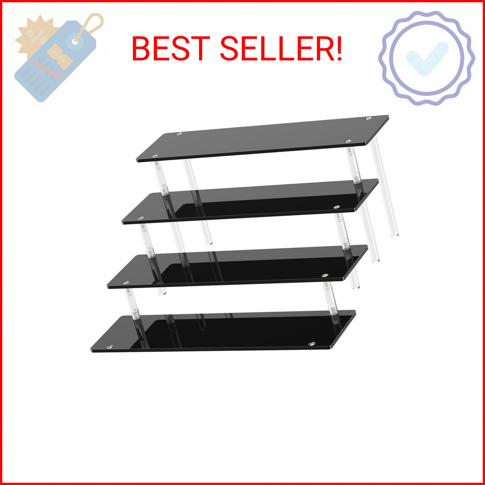 4 Tier Acrylic Display Risers, Black Perfume Organizer Stand, Large Cupcake Stan